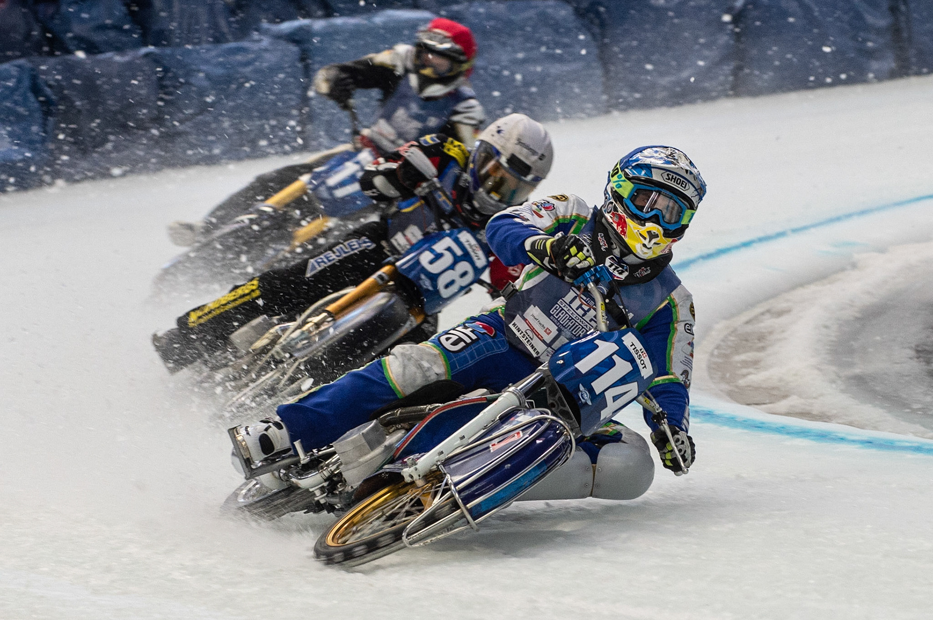 Photo: Ian Charles

Dinar Valeev (114) leads Stefan Svensson (58) and Franz Mayerbüchler (17)

FIM Ice Speedway Gladiators World Championship, Event 4.2, Max-Aicher-Arena, Inzell, Germany, Sunday 17 March 2019