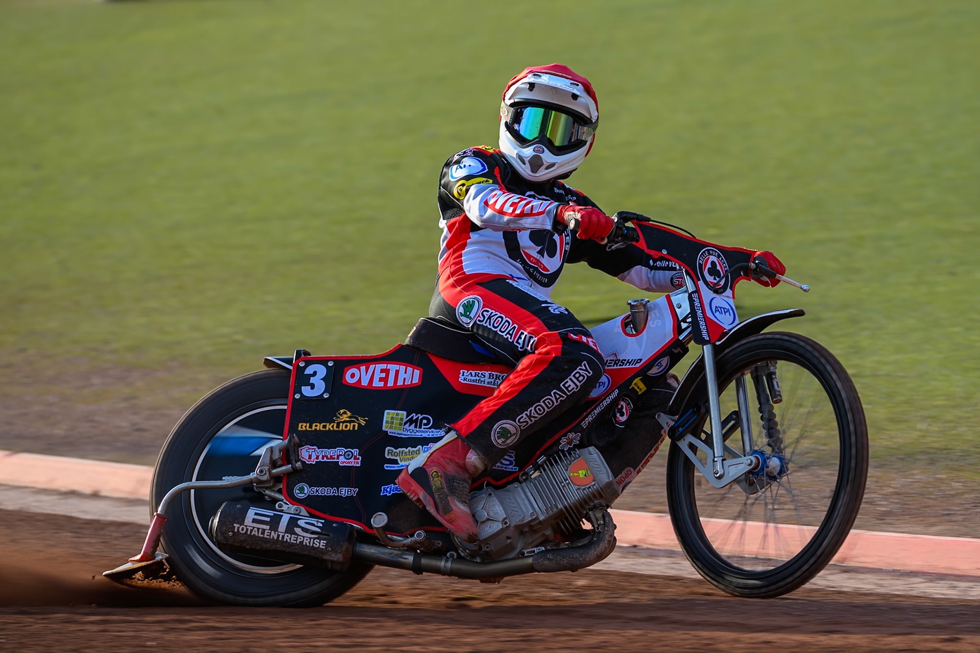 Peter Kildemand of Belle Vue Aces in action during the Rowe Motor Oil Premiership match between Belle Vue Aces and Ipswich Witches at the National Speedway Stadium, Manchester on Saturday 20th June 2026. (Photo: Ian Charles | MI News)