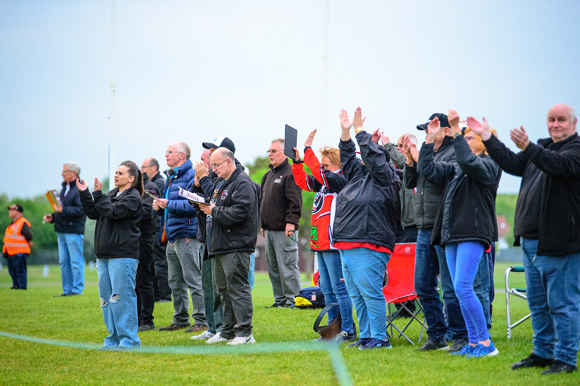 PETERBOROUGH, UK. MAY 9TH  Belle Vue Fans applaud their riders as they take a maximum points heat win during the SGB Premiership match between Peterborough Panthers and Belle Vue Aces at East of England Showground, Peterborough on Monday 9th May 2022. (Credit: Ian Charles | MI News)