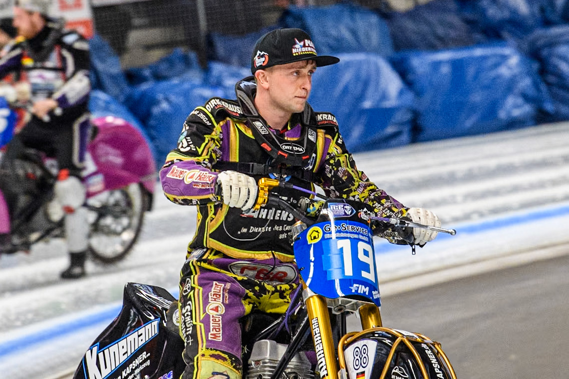 German Reserve Maximillian Neidermaier (19) during the FIM Ice Speedway Gladiators World Championship Final 1 at the Max-Aicher-Arena, Inzell on Saturday 23 March 2024. (Photo: Ian Charles | MI News)