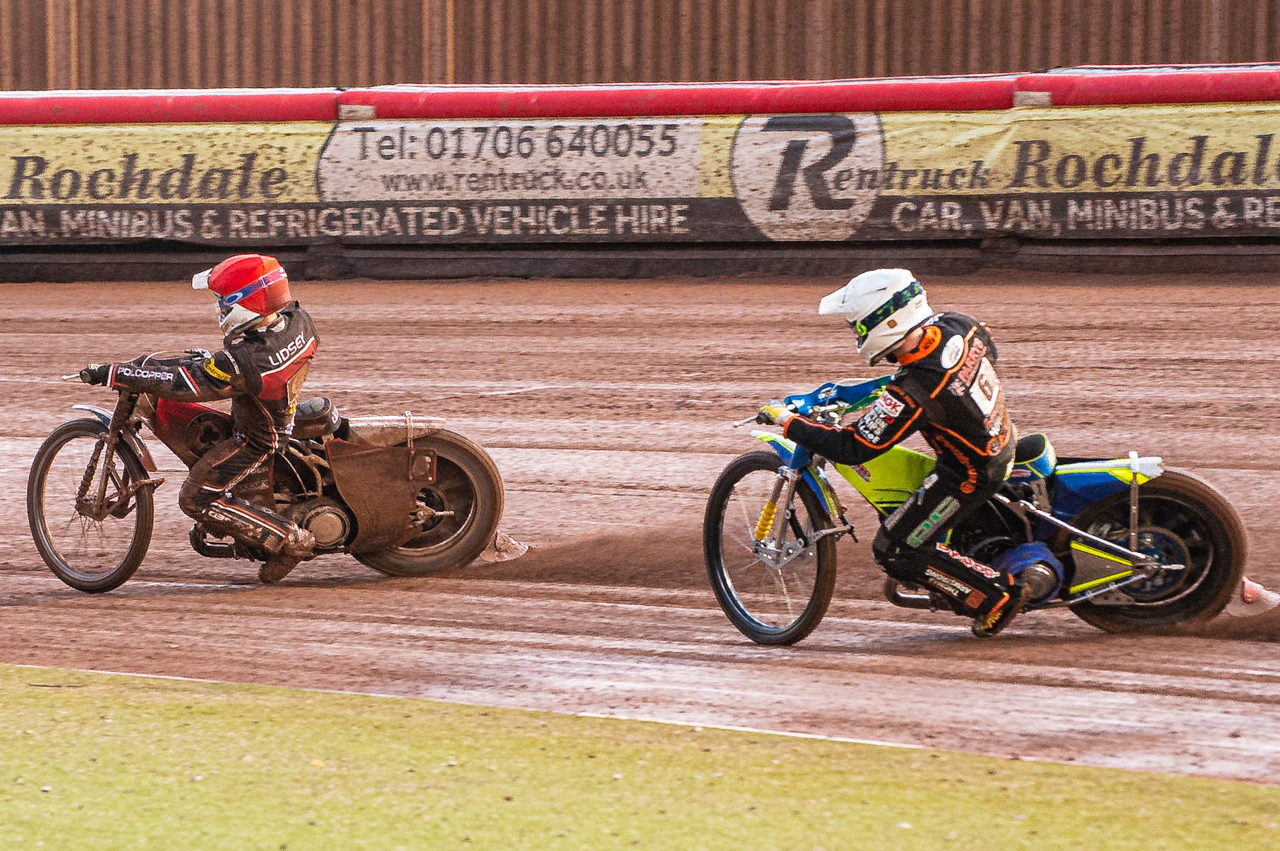 Photo by Ian Charles:

Jaimon Lidsey  (Red) leads Kyle Howarth (White)

Belle Vue Aces v Wolverhampton Wolves, SGB Premiership, National Speedway Stadium, Manchester, Monday, 19, August, 2019