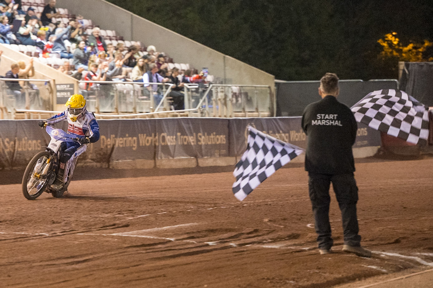 Robert Lambert (4) wins the Grand Final to retain his title as British Champion during the Cab Direct British Speedway Championship Final at the National Speedway Stadium, Manchester on Saturday 15th August 2026. (Photo: Ian Charles | MI News)
