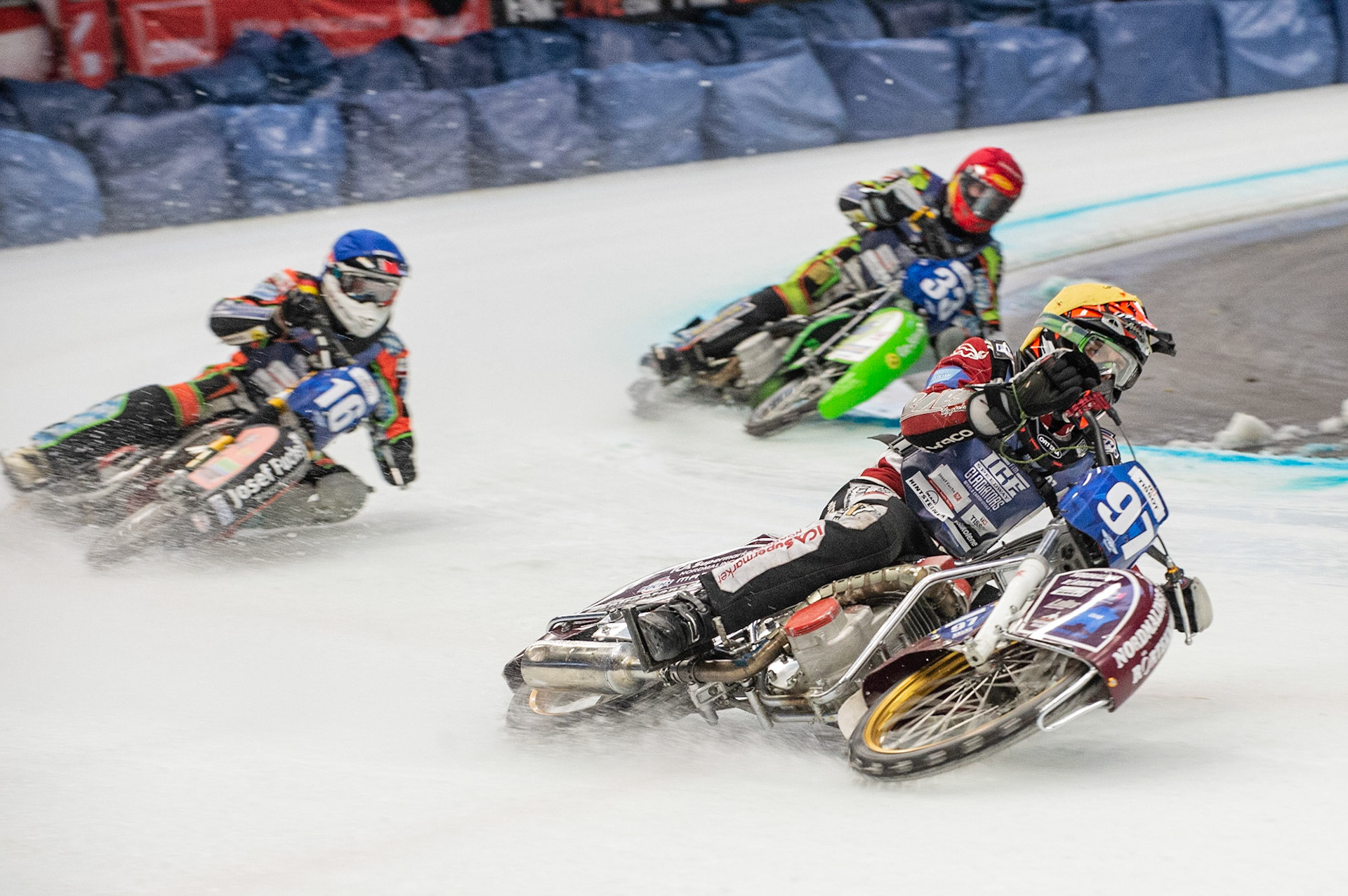 Photo: Ian Charles

Ove Ledström (97) leads Markus Jell (16) and Johann Weber (33)

FIM Ice Speedway Gladiators World Championship, Event 4.1, Max-Aicher-Arena, Inzell, Germany, Saturday 16 March 2019