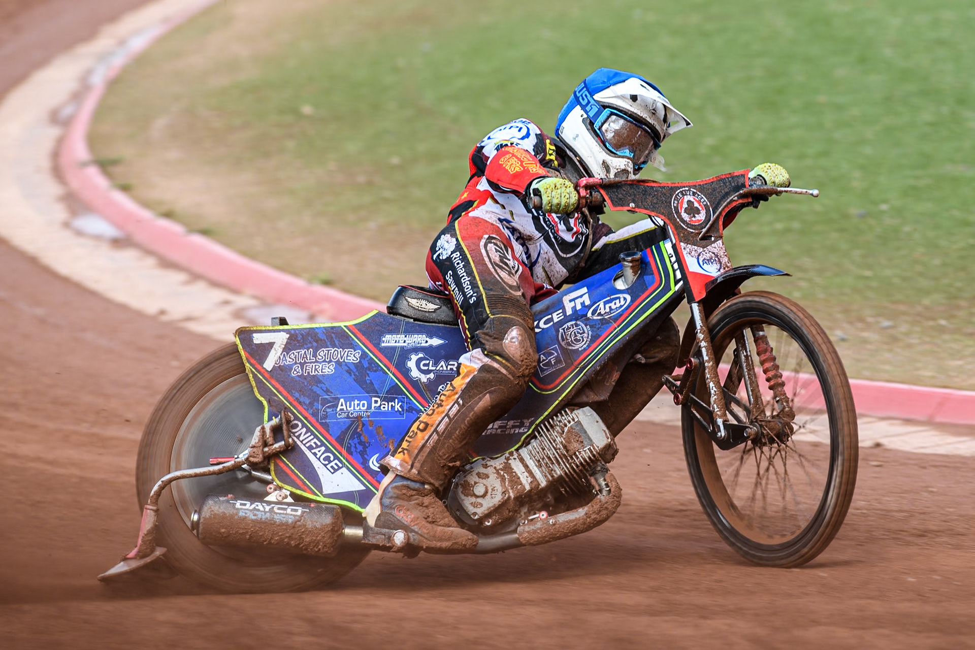Belle Vue Aces' Jake Mulford  in action during the Rowe Motor Oil Premiership match between Belle Vue Aces and Sheffield Tigers at the National Speedway Stadium, Manchester on Monday 26th August 2024. (Photo: Ian Charles | MI News)