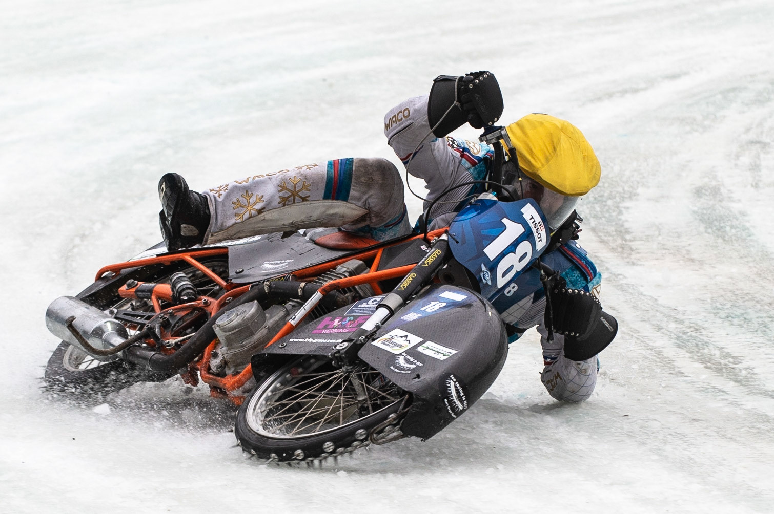 Photo: Ian Charles

Marc Geyer (18) gets into difficulties

FIM Ice Speedway Gladiators World Championship, Final 3.2, Horst-Dohm Eisstadion, Berlin, Germany Sunday  3  March  2019
