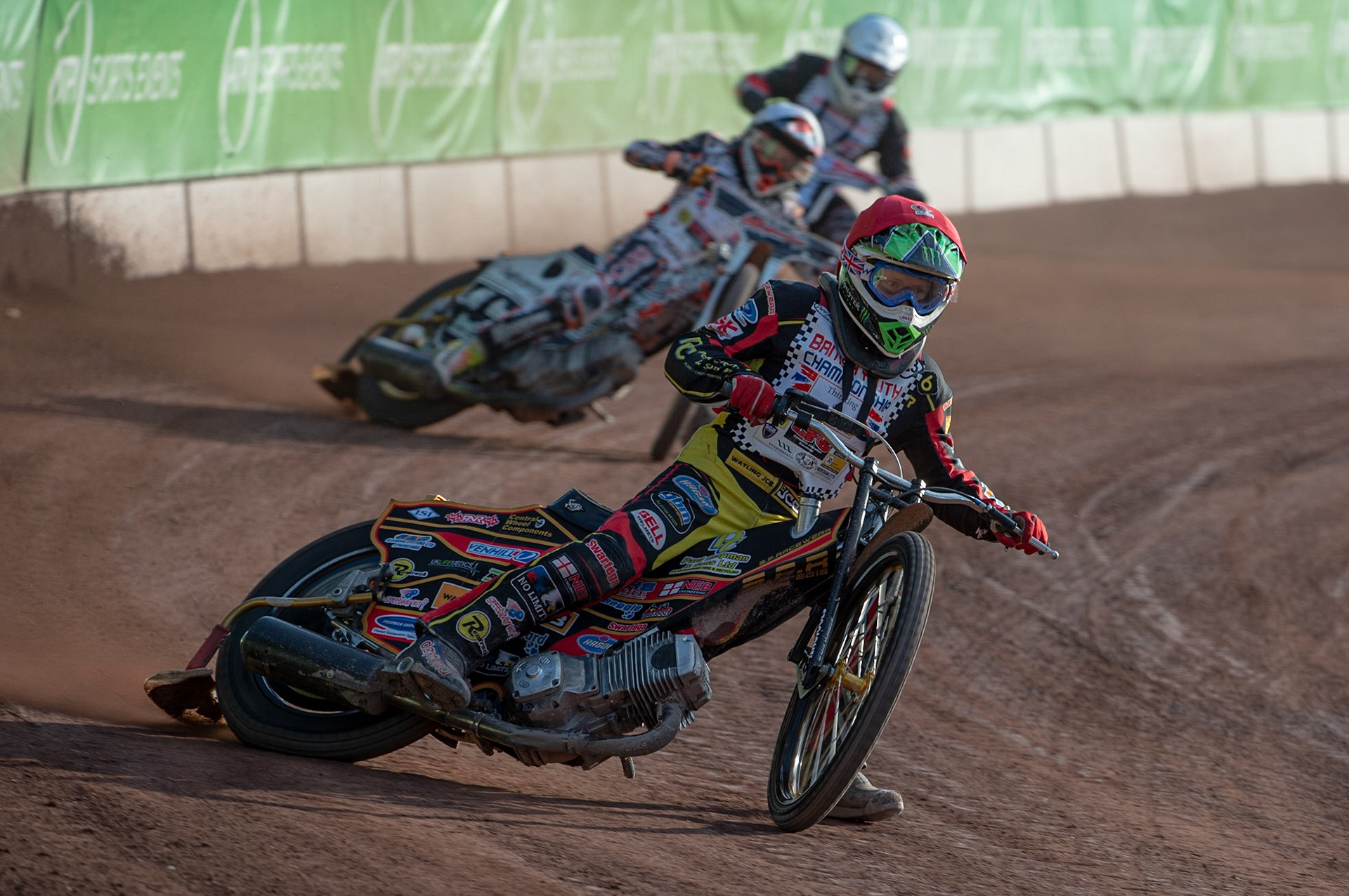 Photo: Ian Charles

Dan Thompson (Red) leads Mickie Simpson (White) and Jacob Clayton (Blue)

Summer Speed Saturday & British Youth Speedway Championship Round 5, National Speedway Stadium, Manchester, Saturday 22 June 2019