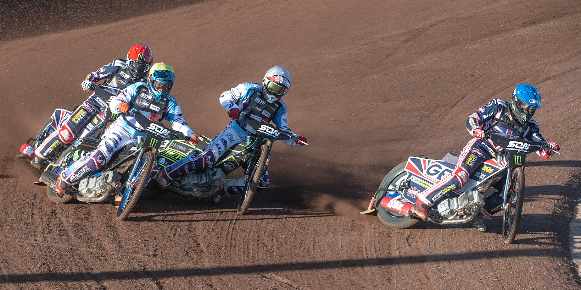 Photo: Ian Charles

Craig Cook (Blue) takes the inside line from David Bellego (White) Dimitri Berge (Yellow) and Tai Woffinden (Red)

Monster Energy FIM Speedway Of Nations, Race Off 2, Belle Vue National Speedway Stadium, Manchester 7 May  2019
