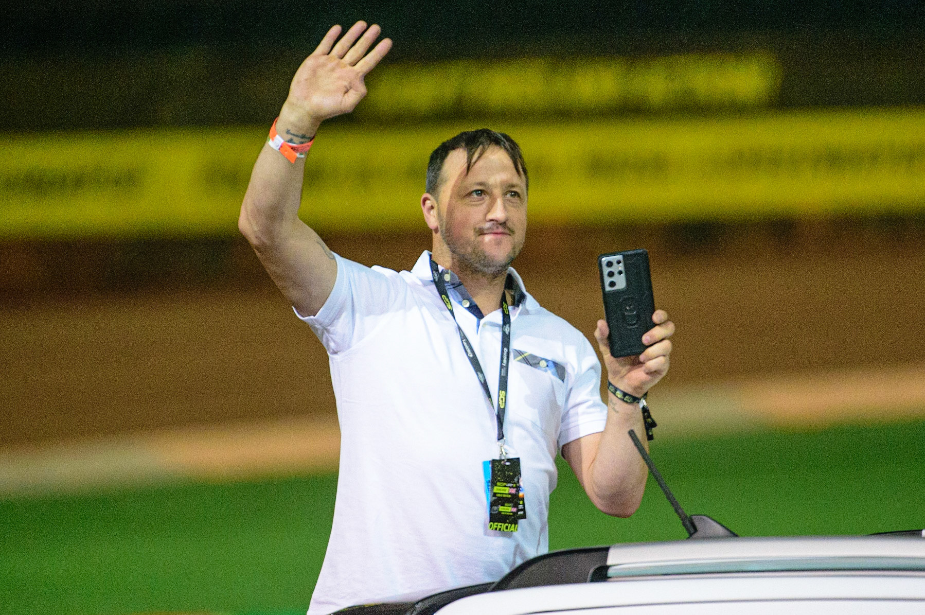 Chris “Bomber” Harris, the only British GP winner, during the parade of Cardiff Legends during the FIM  Speedway Grand Prix of Great Britain at the Principality Stadium, Cardiff on Saturday 13th August 2022. (Credit: Ian Charles | MI News