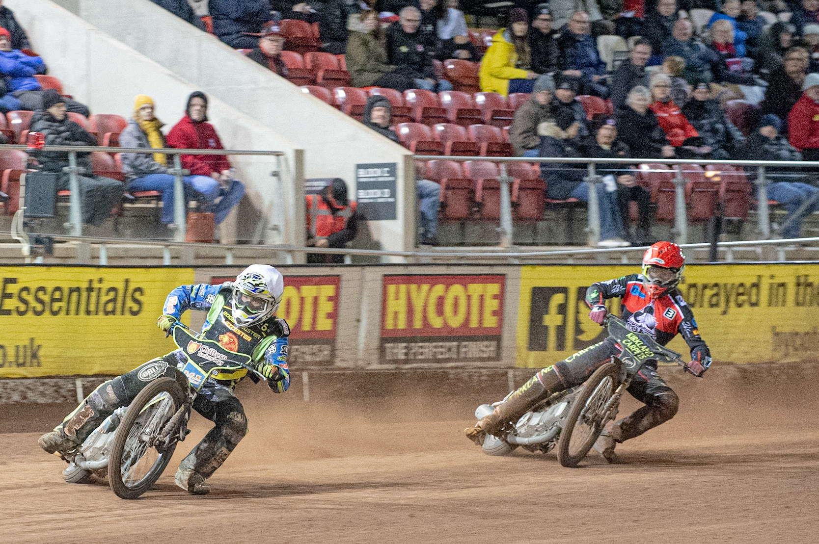 Photo: Ian Charles

Danyon Hume  (White) leads Kyle Bickley   (Red)

Belle Vue Colts v Leicester Lion Cubs, SGB National League KO Cup Final (2nd Leg), Belle Vue National Speedway Stadium, Manchester, Tuesday 29  October  2019