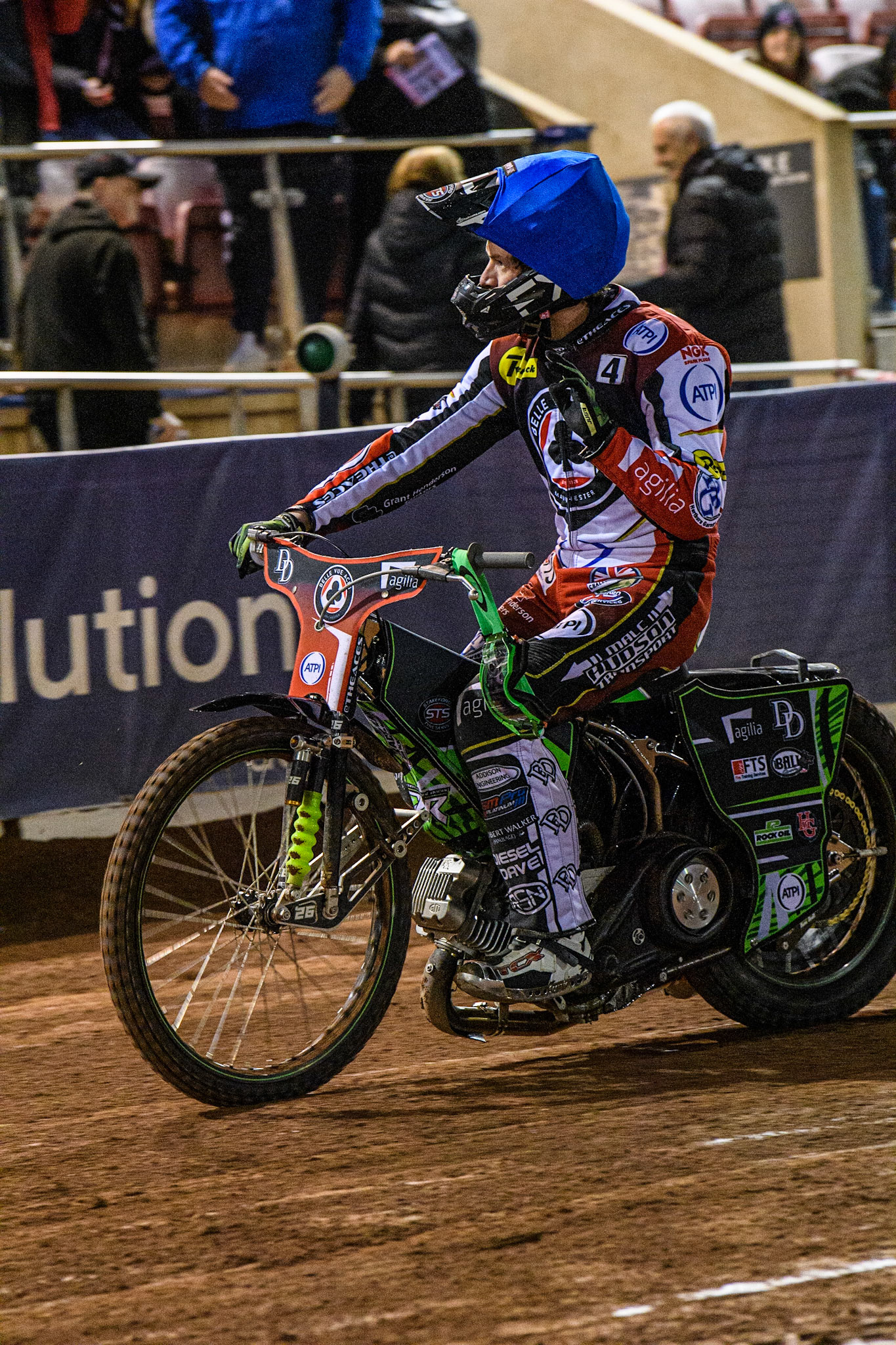 Charles Wright  waves to the fans after the final heat during the SGB Premiership match between Belle Vue Aces and Peterborough at the National Speedway Stadium, Manchester on Monday 24th April 2023. (Photo: Ian Charles | MI News)