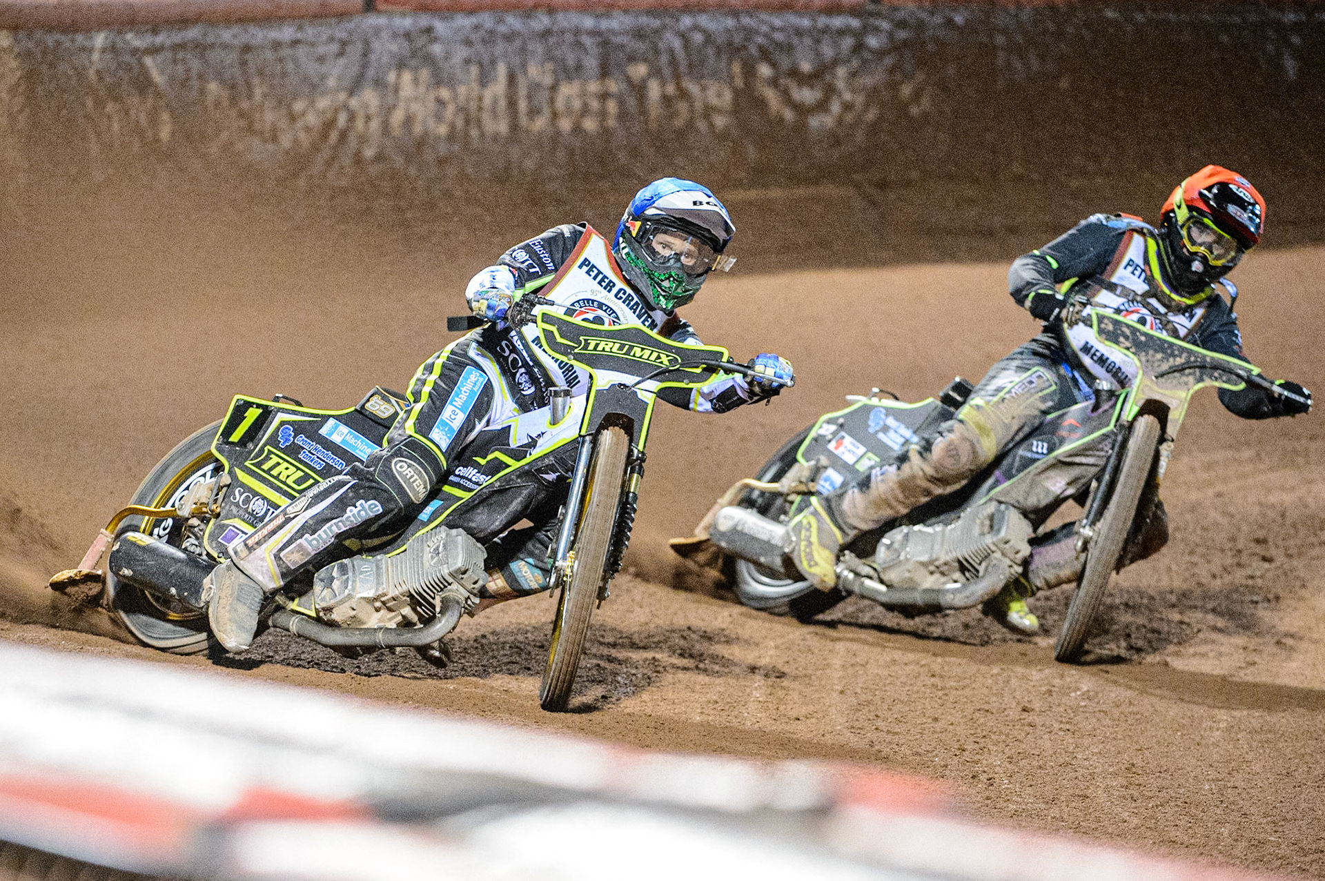 Jason Doyle  (Blue) outside Tom Brennan  (Red) during the Peter Craven Memorial Trophy  at the National Speedway Stadium, Manchester on Monday 3rd April 2023. (Photo: Ian Charles | MI News)