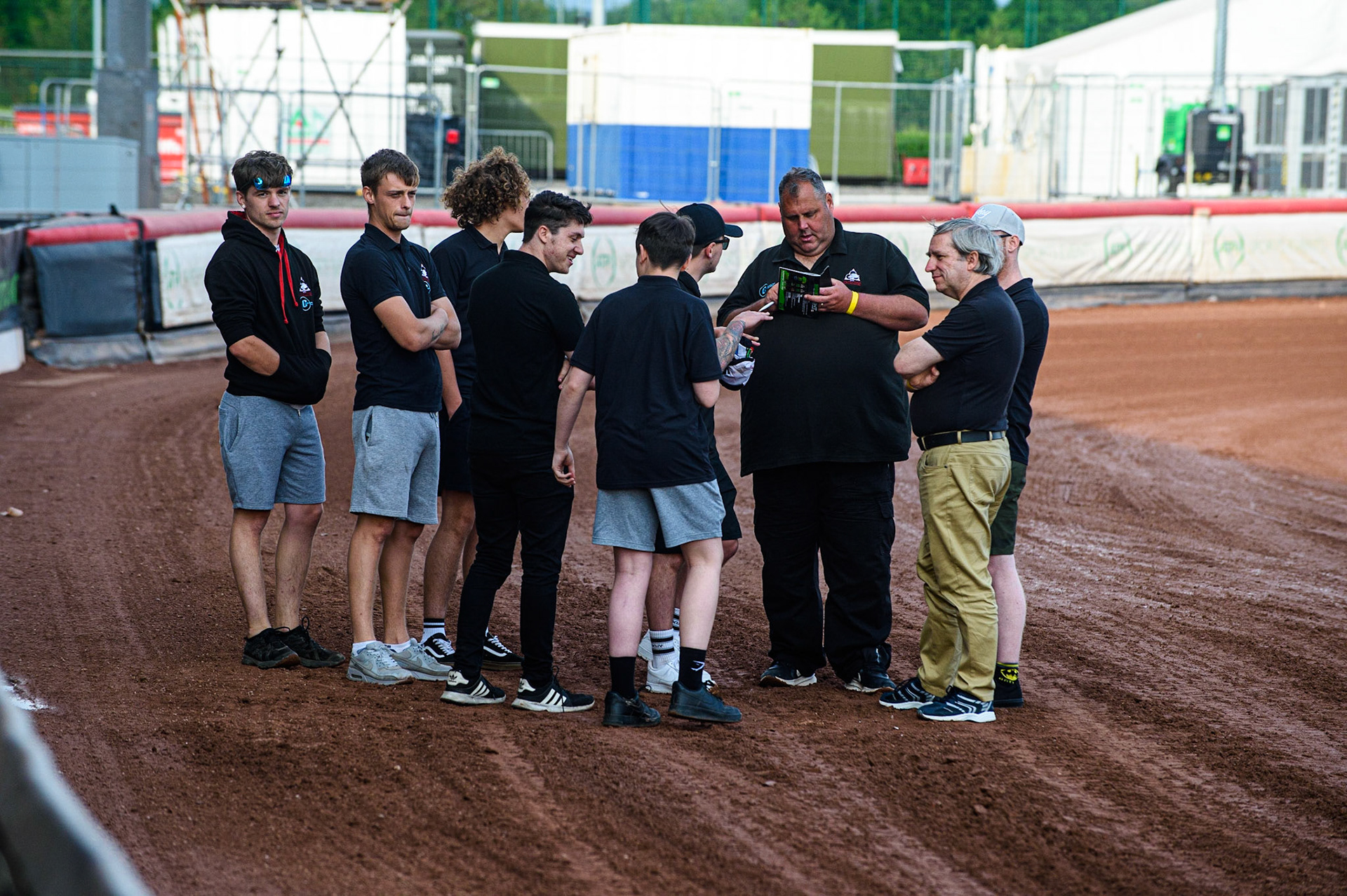 MANCHESTER, UK. JULY 23RD  Belle Vue Cool Running Colts on their pre meeting track walk during the National Development League match between Belle Vue Colts and Eastbourne Seagulls at the National Speedway Stadium, Manchester on Friday 23rd July 2021. (Credit: Ian Charles | MI News)