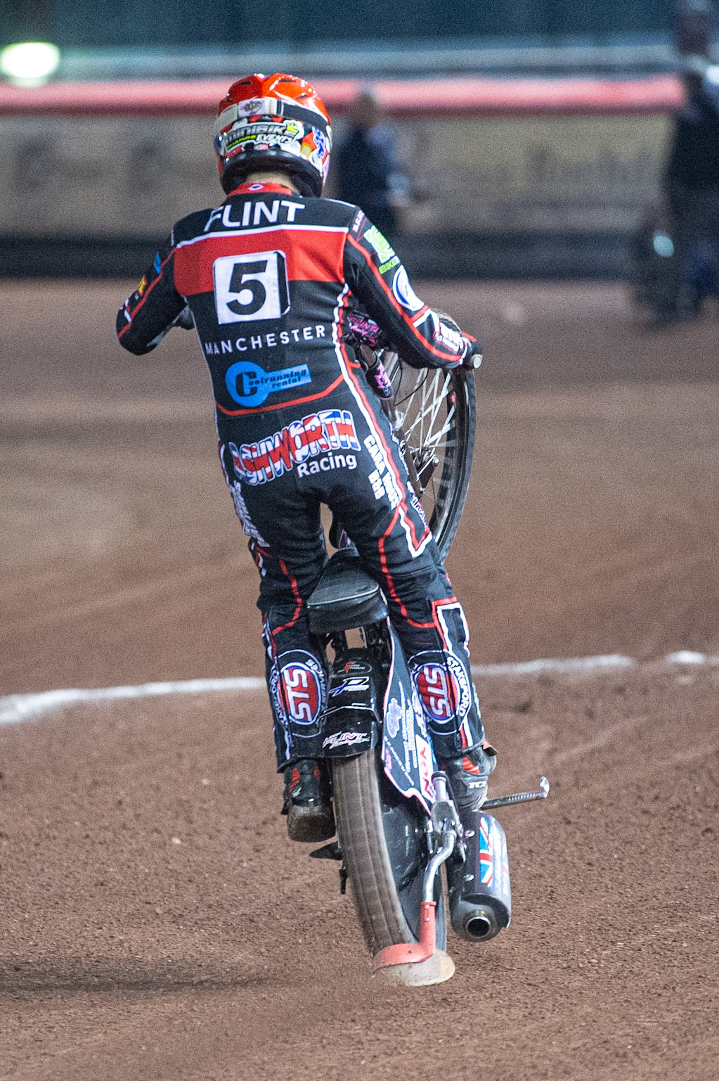 Photo: Ian Charles

Leon Flint  pulls a wheelie

Belle Vue Colts v Cradley Heathens, SGB National League KO Cup Semi Final 2nd Leg, Belle Vue National Speedway Stadium, Manchester, Wednesday 18  September  2019