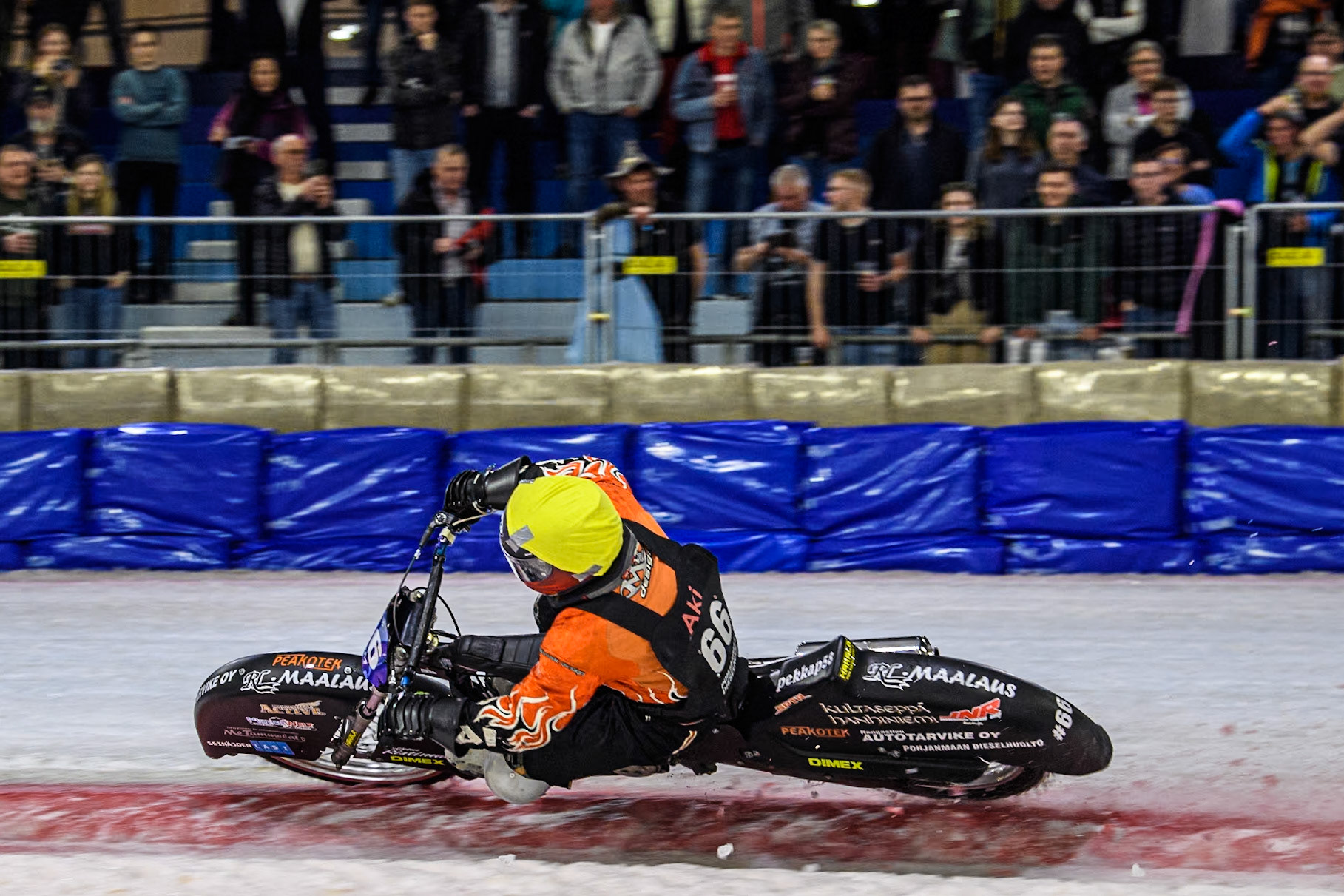 Finland's Aki Ala-Riihimäki (66) in action during the FIM Ice Speedway Gladiators World Championship Final 3 at Ice Rink Thialf, Heerenveen on Saturday 6th April 2024. (Photo: Ian Charles | MI News)