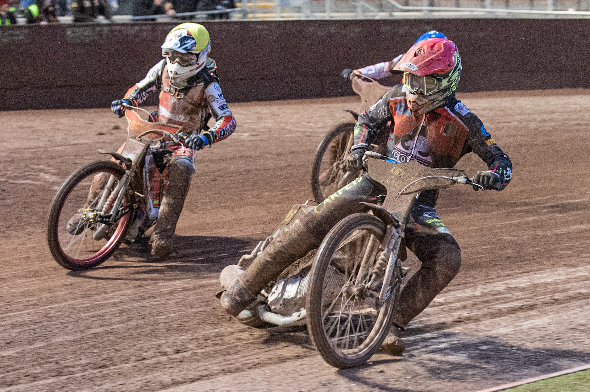 Photo: Ian Charles

Kyle Bickley  (Red) inside Drew Kemp  (Yellow) and Leon Flint  (Blue)

Belle Vue Colts v Kent Kings, SGB National League, Belle Vue National Speedway Stadium, Manchester, Thursday 1  August  2019