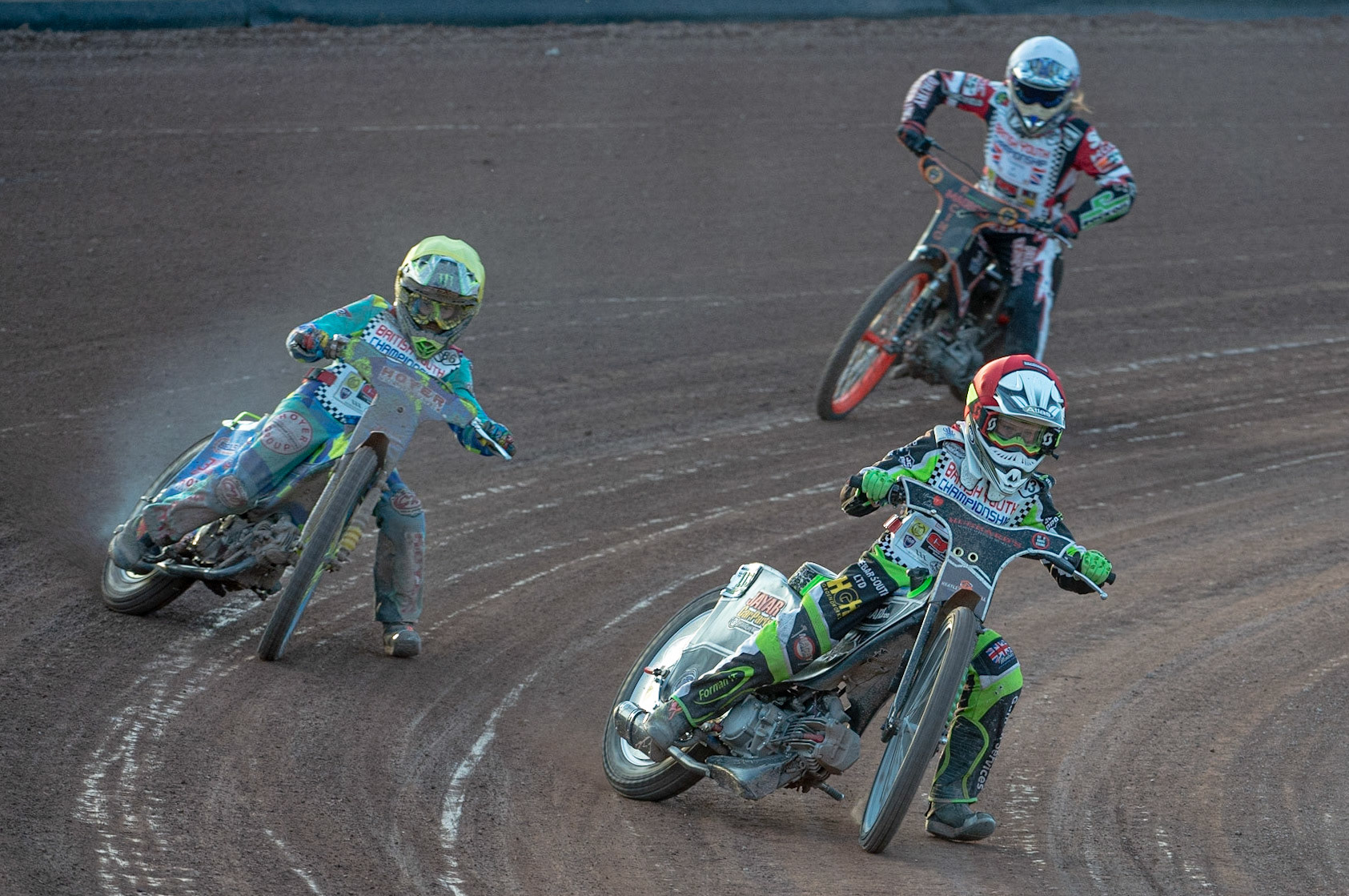 Photo: Ian Charles

Vinnie Foord (Red) leads Sonny Springer (Yellow) and Maddy Fellows (White)

Summer Speed Saturday & British Youth Speedway Championship Round 5, National Speedway Stadium, Manchester, Saturday 22 June 2019