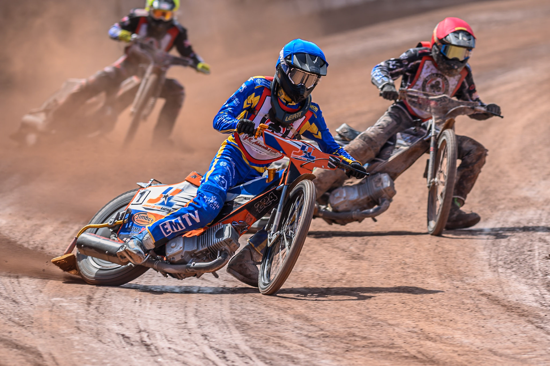COLTS ACADEMY INDIVIDUAL EVENT Jordy Loftus in Blue  leading Seth Norman in Red and Jack Shimelt in Yellow during the JR Ashworth &amp; Sons Colts Academy Event at the National Speedway Stadium, Manchester on Sunday 19th July 2026. (Photo: Ian Charles | MI News)