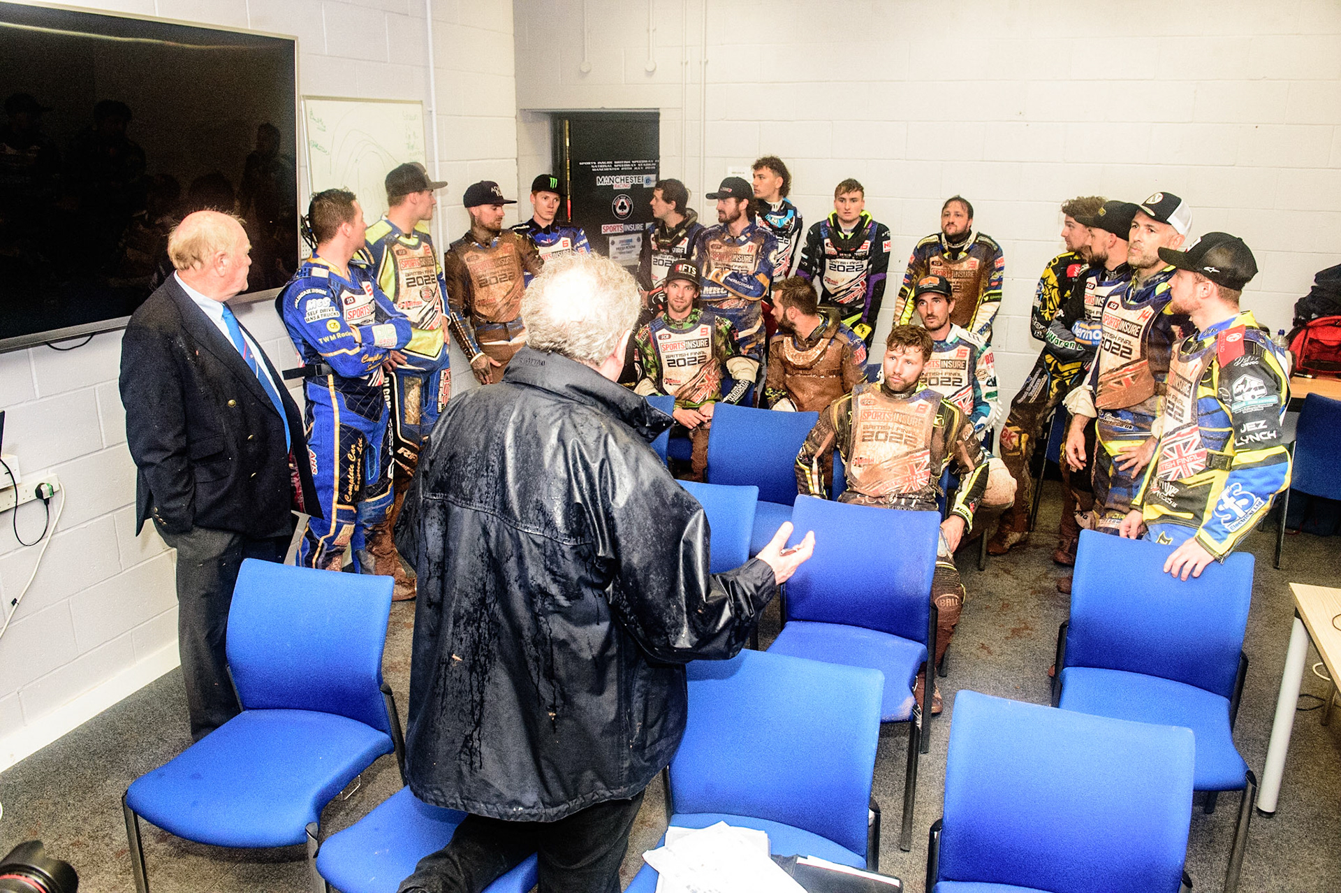 A second riders meeting with Tony Steele during the Sports Insure British Speedway Championship Final at the National Speedway Stadium, Bellevue, Manchester, England on Monday 1st August 2022. (Photo by: Ian Charles | MI News)