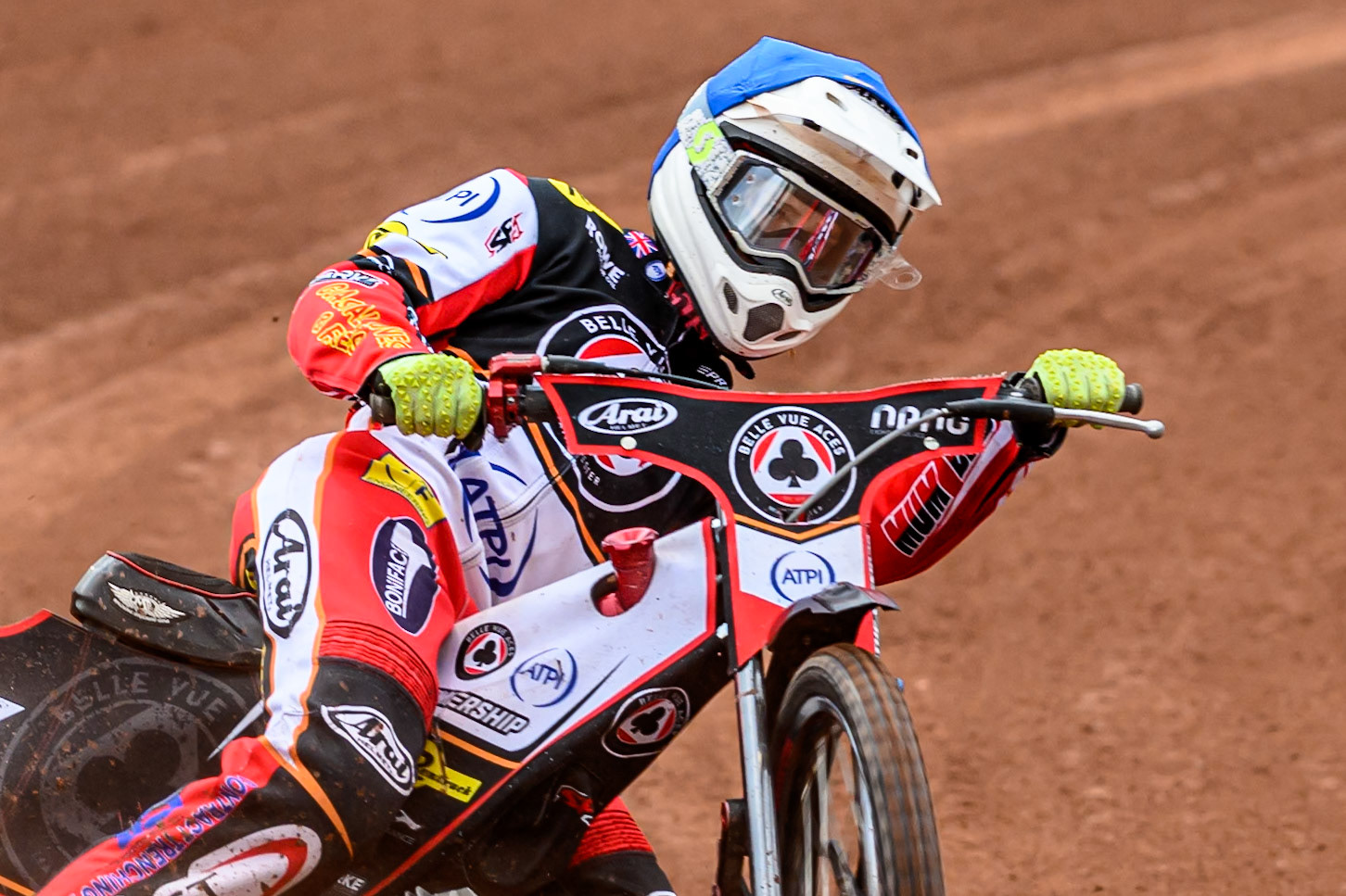 Belle Vue Aces' Jake Mulford during the Rowe Motor Oil Premiership match between Belle Vue Aces and King's Lynn Stars at the National Speedway Stadium, Manchester on Monday 23rd June 2025. (Photo: Ian Charles | MI News)