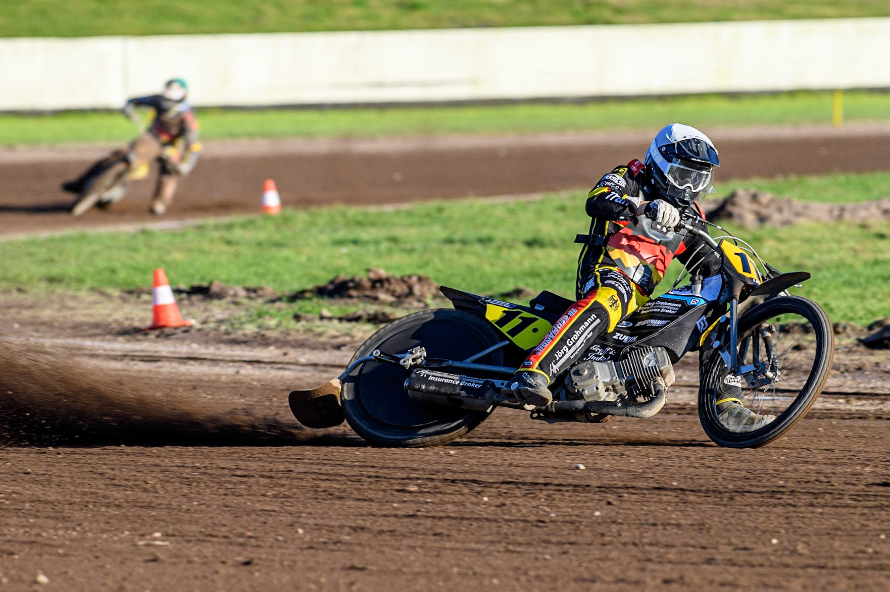 Erik Riss in action for Germany and his countries top scorer during the FIM Long Track Of Nations event at the Speed Centre Roden on Sunday 24th September 2023. (Photo: Ian Charles | MI News)