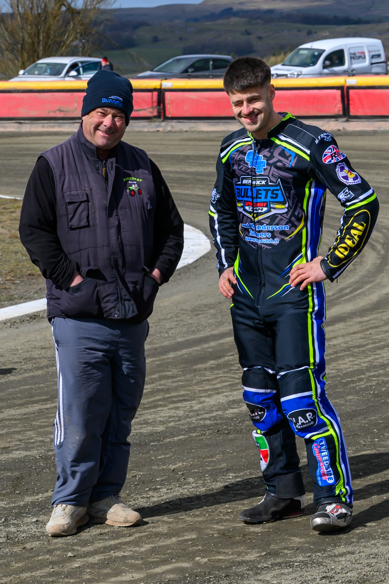 Kieran Douglas of 'The Wolves' (Right) and his father on the track during the Regina Chains Fours at Buxton Speedway, Buxton on Sunday 5th April 2026. (Photo: Ian Charles | MI News)