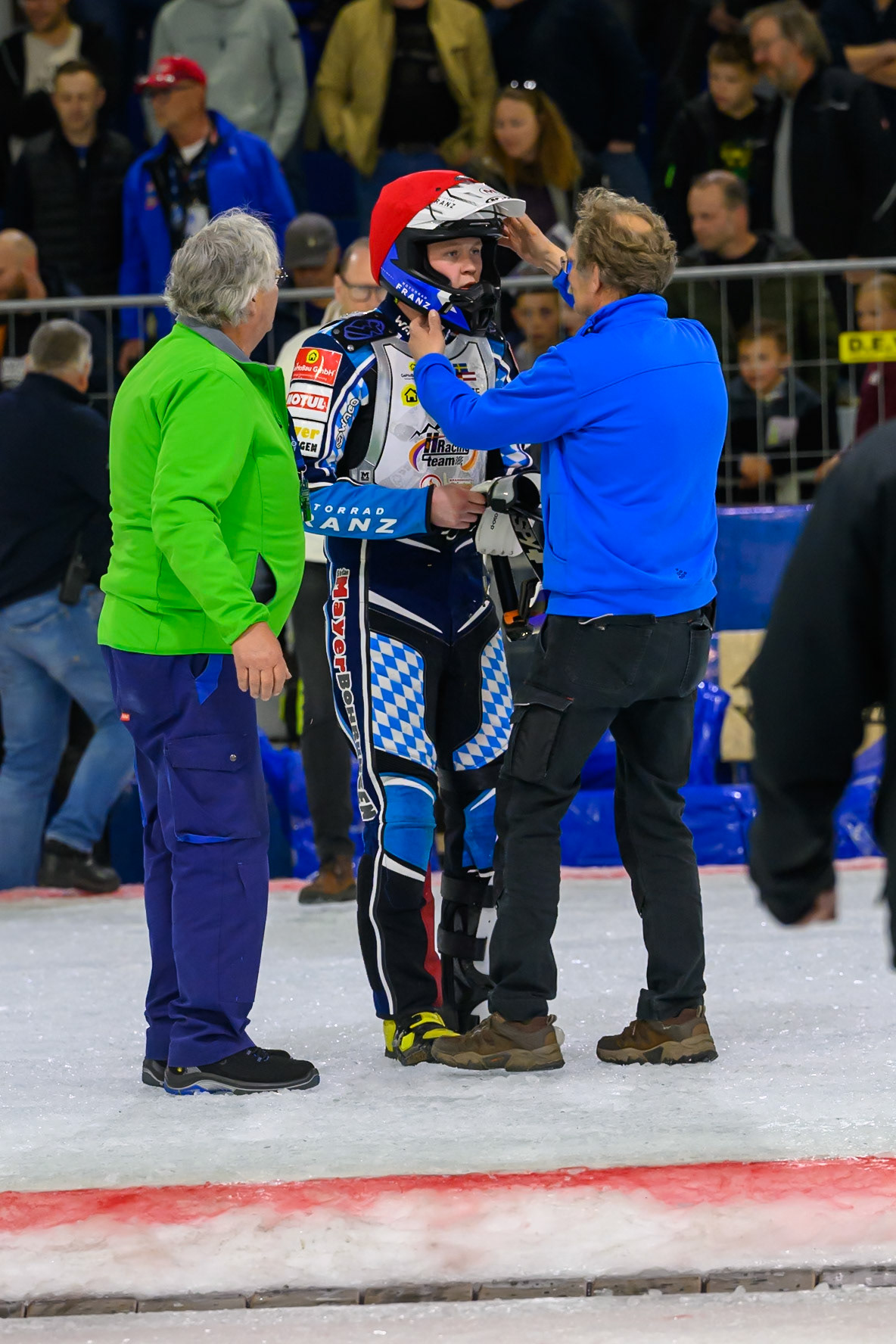 Simon Mayer of Germany  is checked over after his fall during the ROELOF THIJS BOKAAL at Ice Rink Thialf, Heerenveen on Friday 10th April 2026.  (Photo: Ian Charles | MI News)