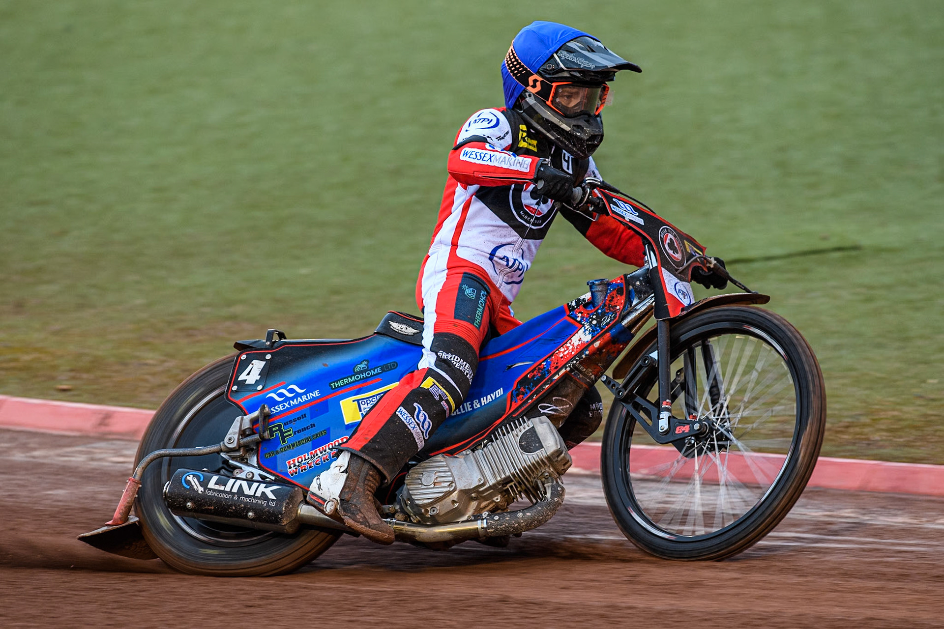 Belle Vue Aces' Ben Cook in action during the Rowe Motor Oil Premiership match between Belle Vue Aces and Ipswich Witches at the National Speedway Stadium, Manchester on Monday 22nd April 2024. (Photo: Ian Charles | MI News)