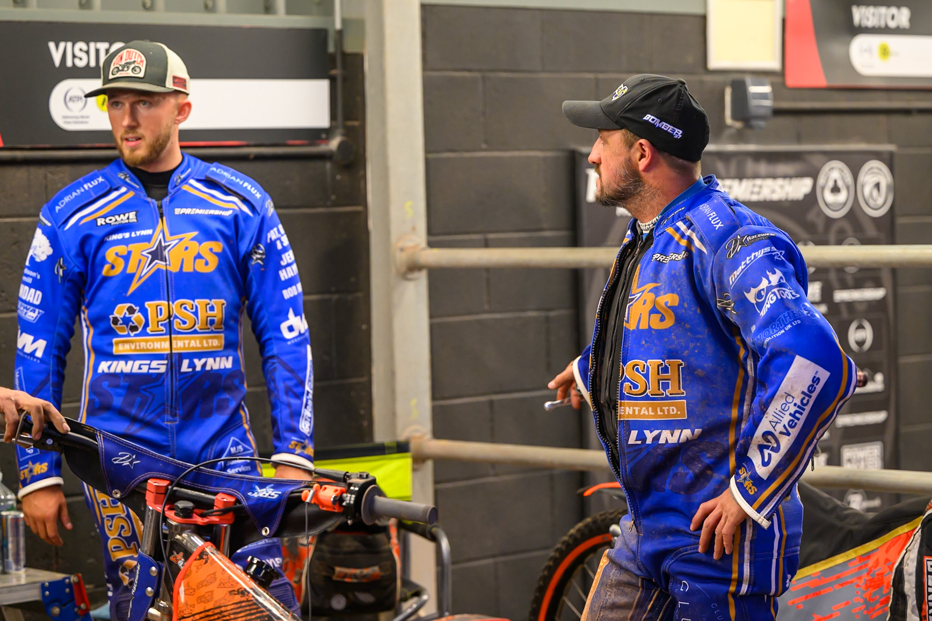 Jordan Jenkins of Kings Lynn Stars (Left) and Chris Harris of Kings Lynn Stars during the Rowe Motor Oil Premiership match between Belle Vue Aces and King's Lynn Stars at the National Speedway Stadium, Manchester on Monday 10th August 2026. (Photo: Ian Charles | MI News)