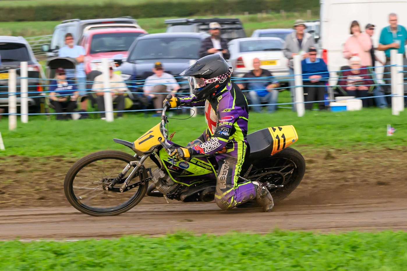 British Masters (Solos): Paul Cooper (11) during the British Masters Grasstrack Championship at Lower Marsh Farm, Much Hoole, Preston in Lancashire, England on Sunday 13th September 2026. (Photo: Ian Charles | MI News)