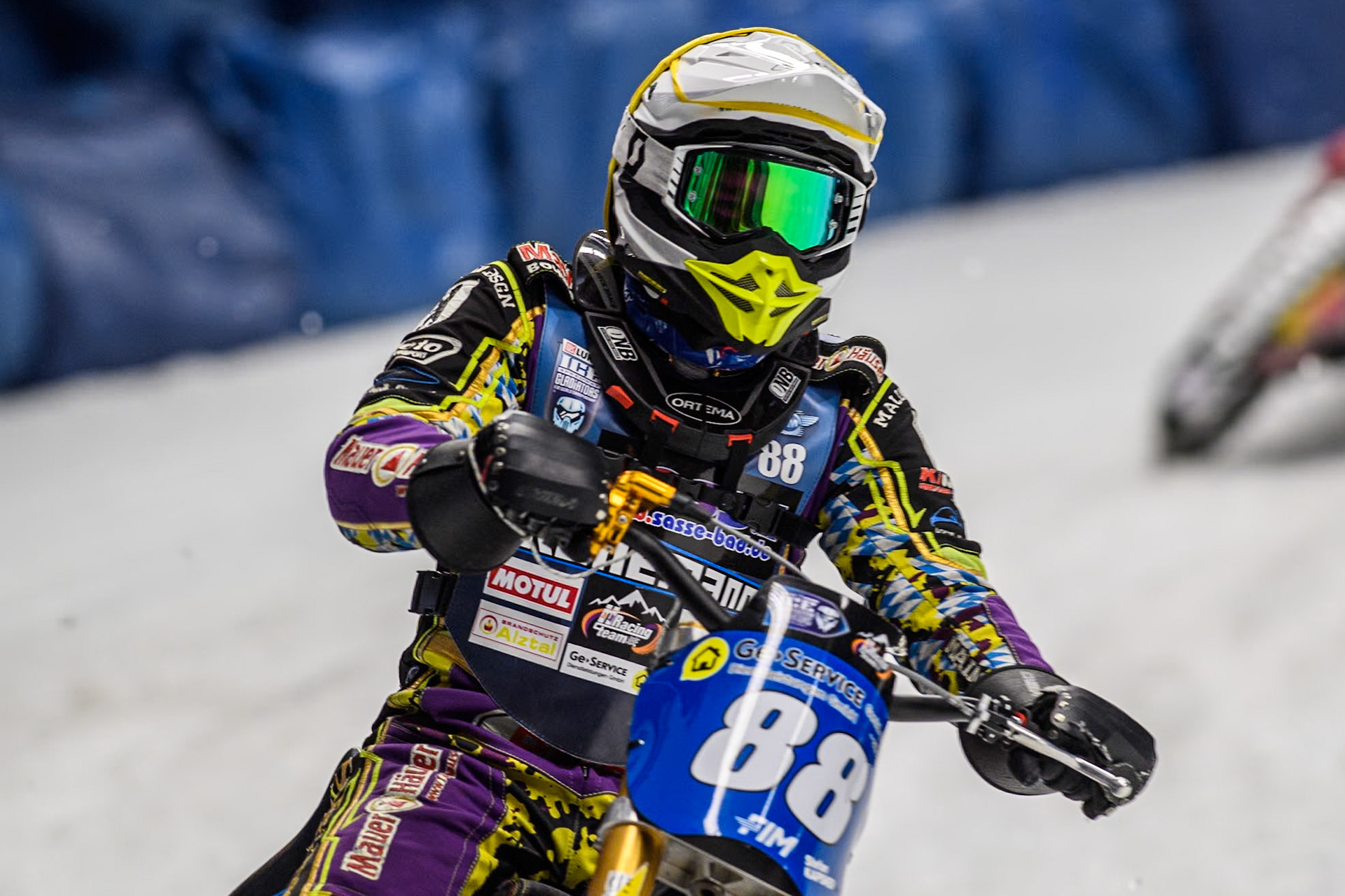 Germany's Max Niedermaier (88) during the FIM Ice Speedway Gladiators World Championship Final 2 at the Max-Aicher-Arena, Inzell on Sunday 24 March 2024. (Photo: Ian Charles | MI News)