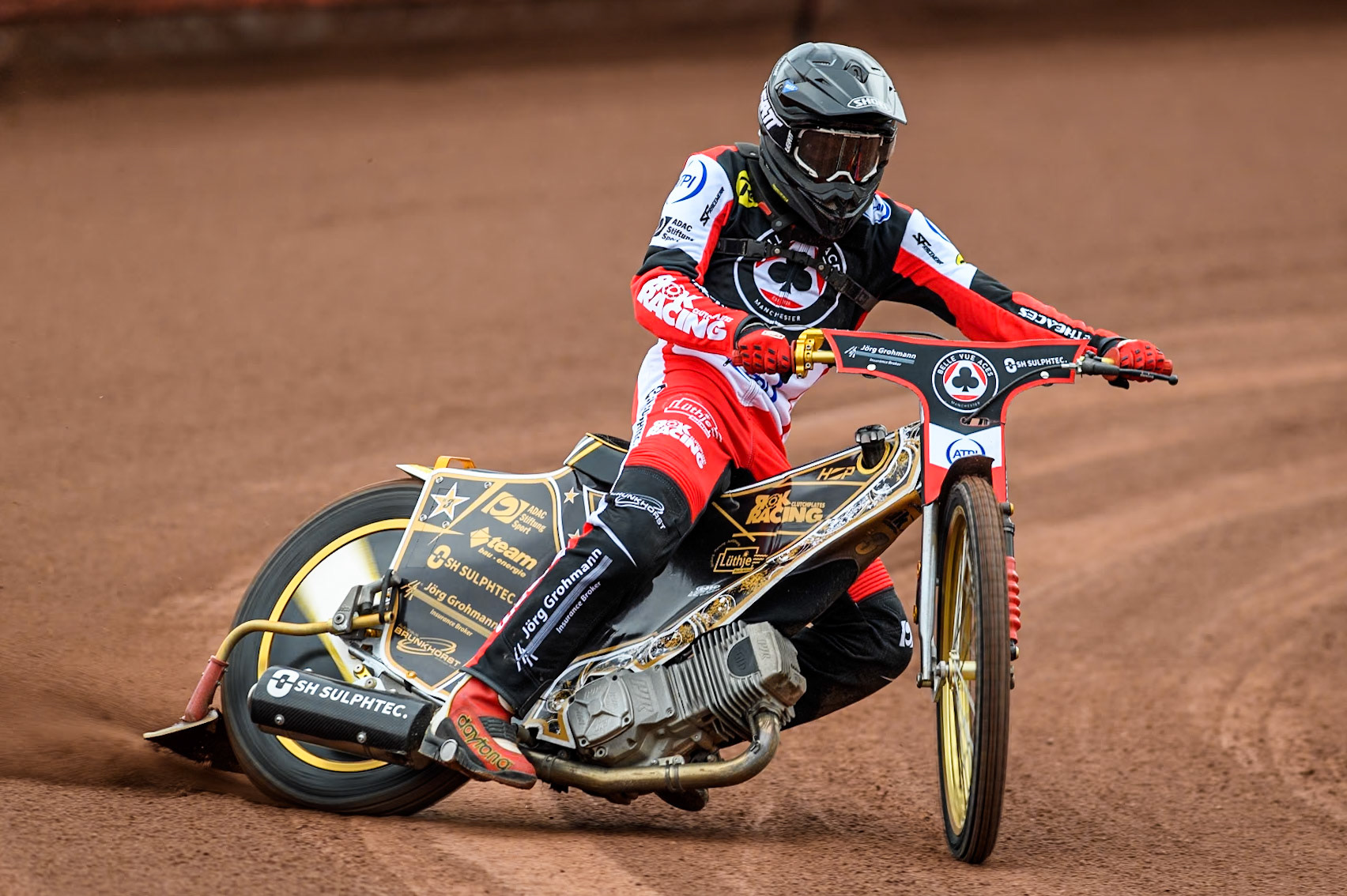 Belle Vue Aces' rider Norick Blödorn in action during the Belle Vue Aces Media Day at the National Speedway Stadium, Manchester on Monday 11th March 2024. (Photo: Ian Charles | MI News)
