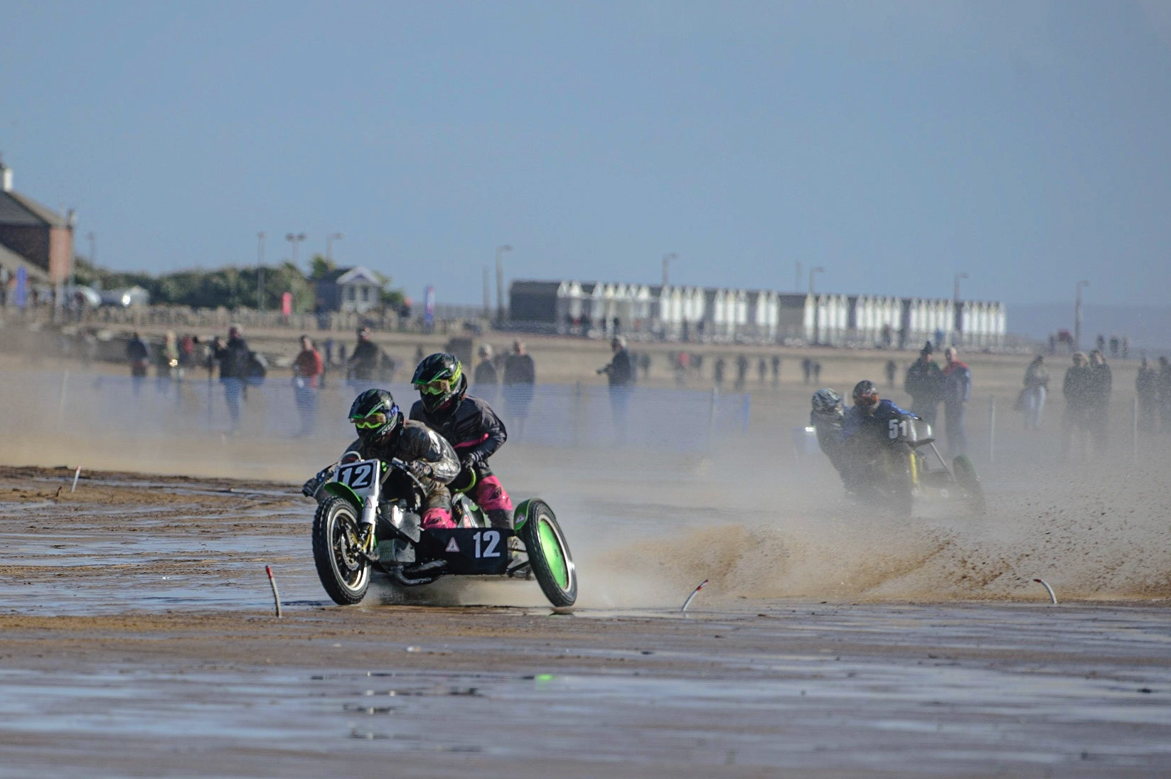 Neal Owen &amp; Jason Farwell (12) leads Rick McAuley &amp; Alan Hoskin (51) during the Fylde ACU British Sand Racing Masters Championship on  Sunday 2nd October 2022. (Credit: Ian Charles | MI News)