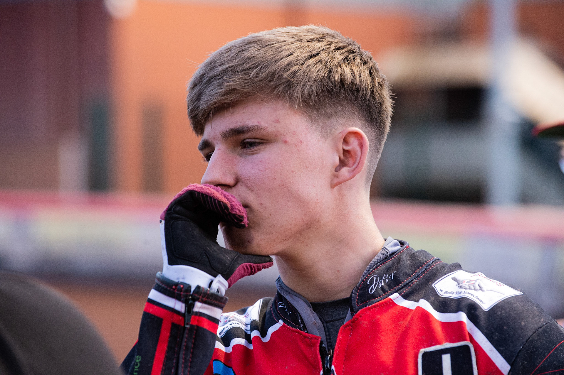 Photo: Ian Charles

Kyle Bickley  in reflective mood

Belle Vue Colts v Leicester Cubs, SGB National League, Belle Vue National Speedway Stadium, Manchester, Thursday 8  August  2019