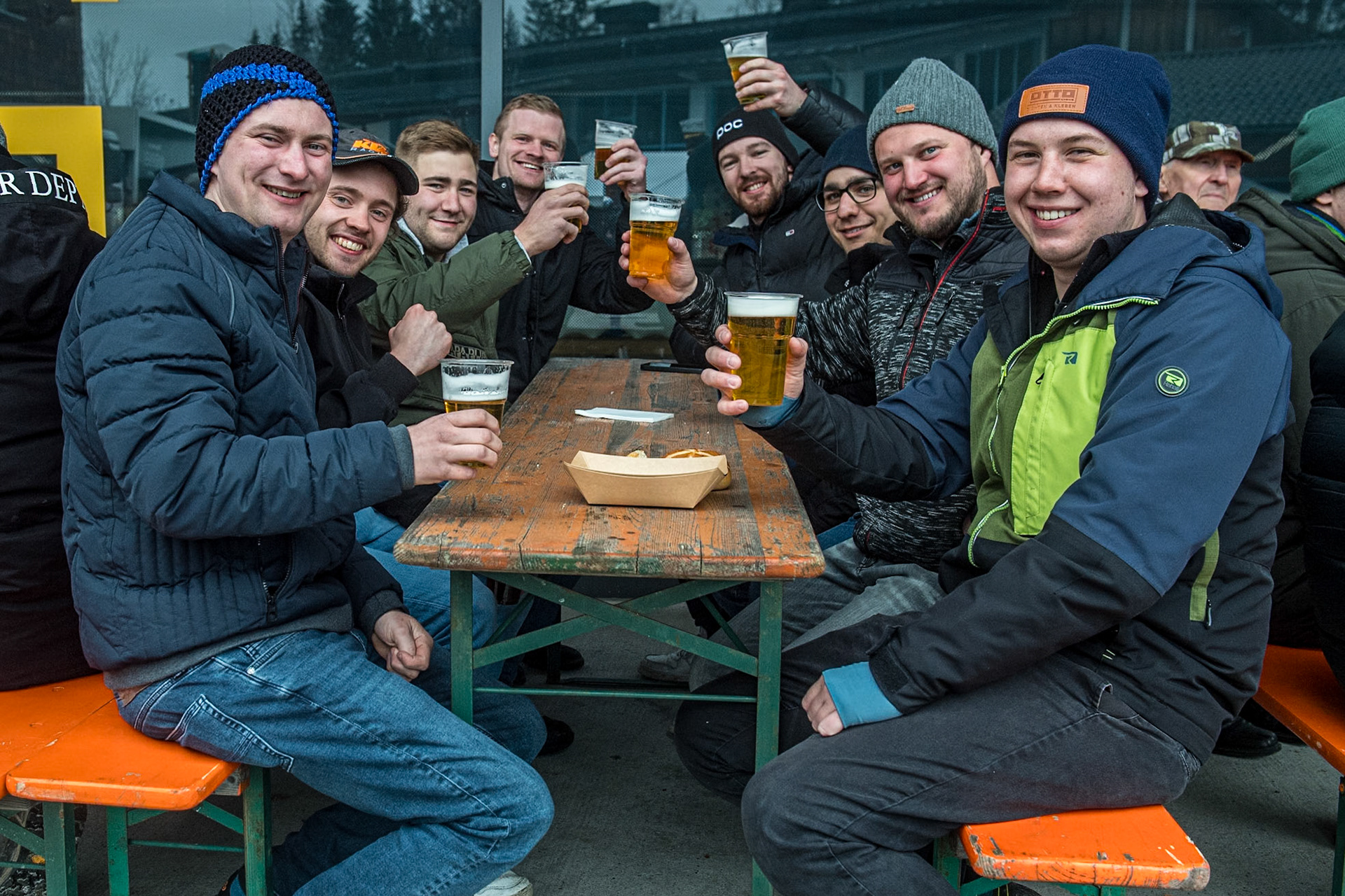 German fans get in the spirit before the meeting during the Ice Speedway Gladiators World Championship Final 2 at Max-Aicher-Arena, Inzell on Sunday 16th March 2025. (Photo: Ian Charles | MI News)