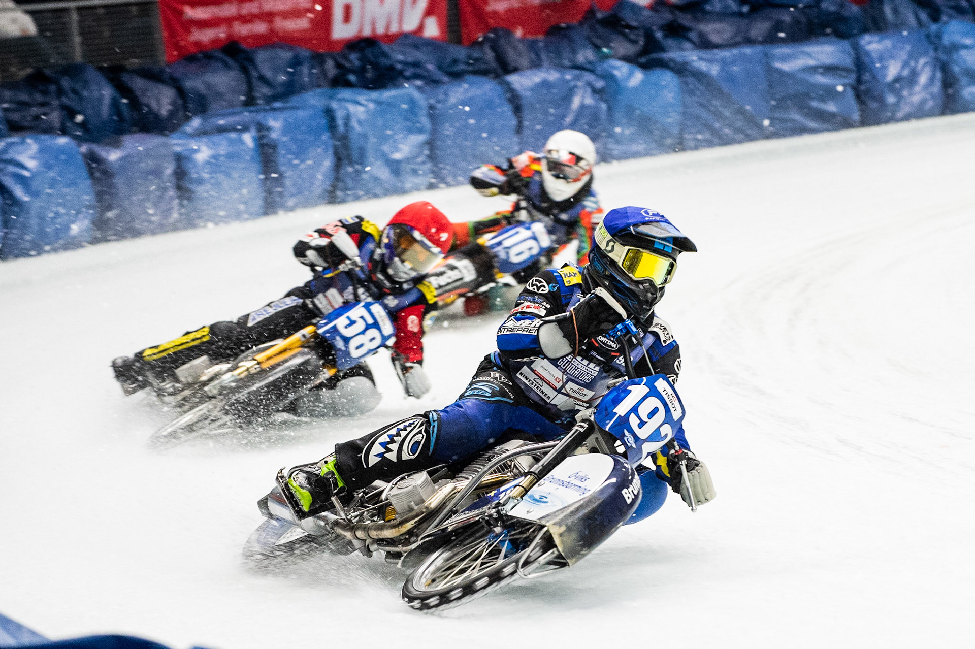 Photo: Ian Charles

Dmitri Khomitsevich (919) leads Niclas Svensson (192) and Markus Jell (16)

FIM Ice Speedway Gladiators World Championship, Event 4.1, Max-Aicher-Arena, Inzell, Germany, Saturday 16 March 2019
