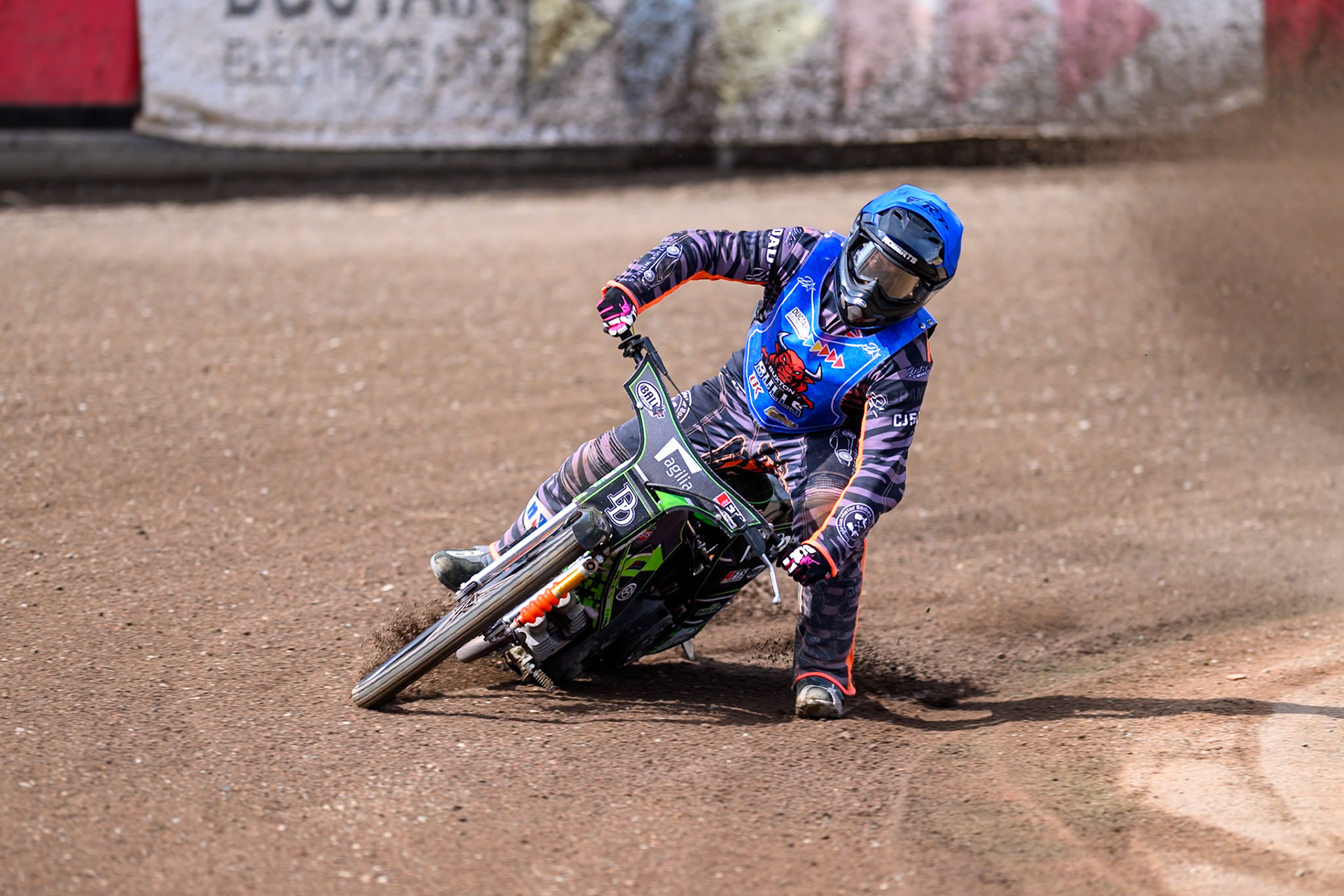 Jack Roberts of Buxton Bulls gets out of shape on the third and fourth turns during the WSRA National Development League match between Buxton Bulls and King's Lynn Young Stars at Hi-Edge Speedway, Buxton on Sunday 9th August 2026. (Photo: Ian Charles | MI News)