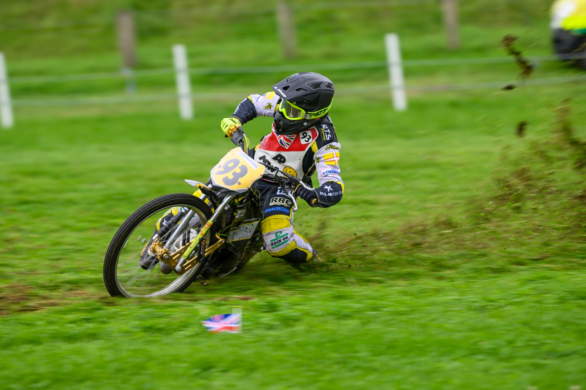 James Shanes (93) during practice for  the British Masters Grasstrack Championship at Lower Marsh Farm, Much Hoole, Preston in Lancashire, England on Sunday 13th September 2026. (Photo: Ian Charles | MI News)
