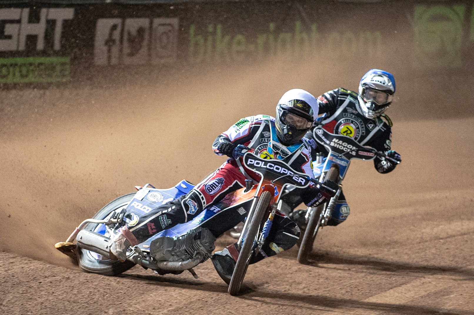Photo: Ian CharlesBrady Kurtz (White) leads Jason Doyle (Blue) Peter Craven Memorial Trophy, National Speedway Stadium, Manchester Thursday  22  October  2020