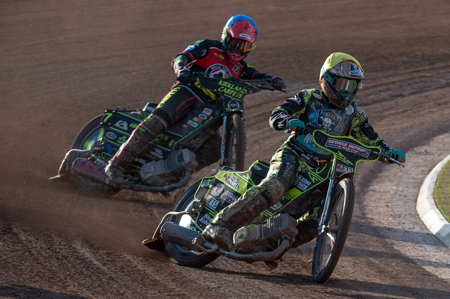 Photo by Ian Charles

Jye Etheridge (Yellow) leads Kyle Bickley  (Blue)

Belle Vue Aces v Poole Pirates, British Speedway Premiership, Belle Vue National Speedway Stadium, Manchester, Monday 1  July  2019