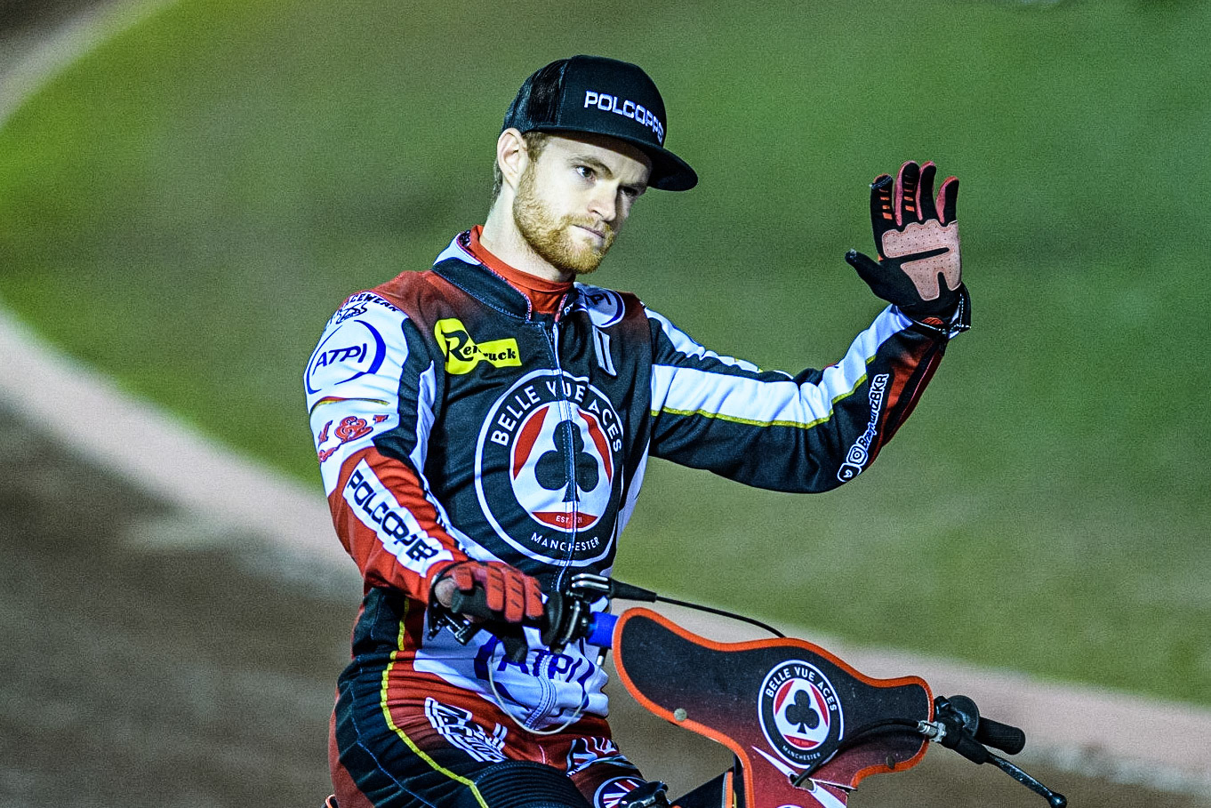 Emil Sayfutdinov  on the pre meeting parade during the Sports Insure Premiership Semi Final Playoff 2nd leg match between Belle Vue Aces and Ipswich Witches at the National Speedway Stadium, Manchester on Monday 25th September 2023. (Photo: Ian Charles | MI News)