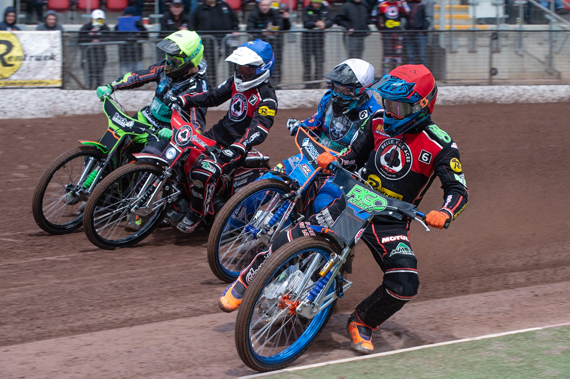 Photo by Ian Charles

Dimitri Bergé  (Red) inside Nico Covatti  (White), Jaimon Lidsey (Blue) and Nicolaj Busk Jacobsen  (Yellow)



Belle Vue Aces v Poole Pirates, British Speedway Premiership, Belle Vue National Speedway Stadium, Manchester, Monday 6  May  2019