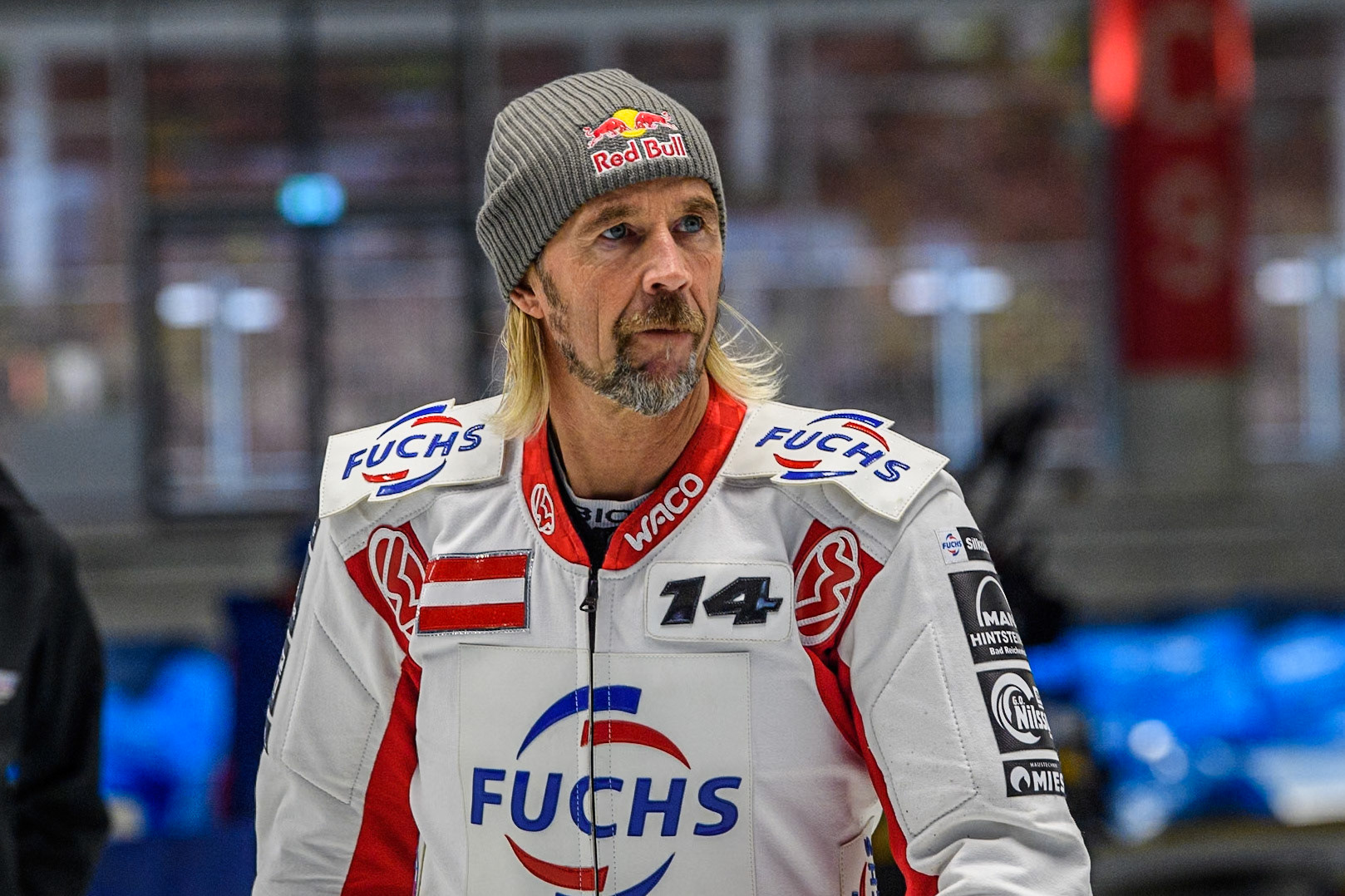 Franky Zorn (100) of Austria during practice for the Ice Speedway Gladiators World Championship Finals 1 &amp; 2 at Max-Aicher-Arena, Inzell on Friday 14th March 2025. (Photo: Ian Charles | MI News)
