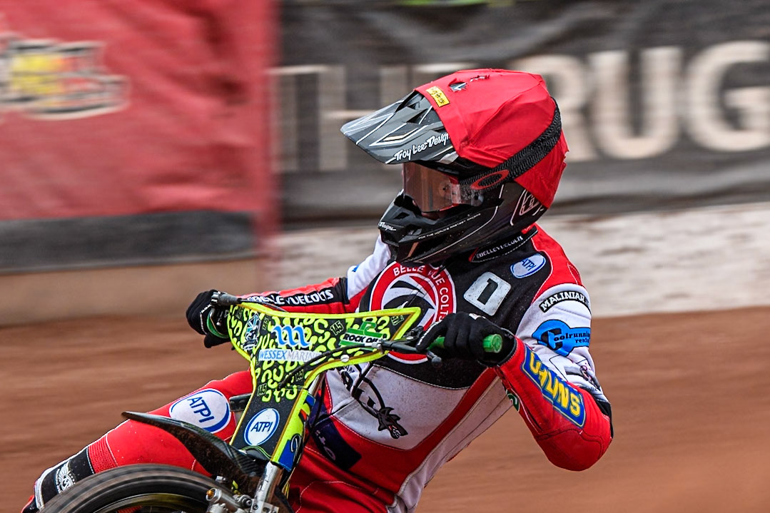 Belle Vue Colts' William Cairns in action during the WSRA National Development League match between Belle Vue Colts and Leicester Lion Cubs at the National Speedway Stadium, Manchester on Friday 18th April 2025. (Photo: Ian Charles | MI News)