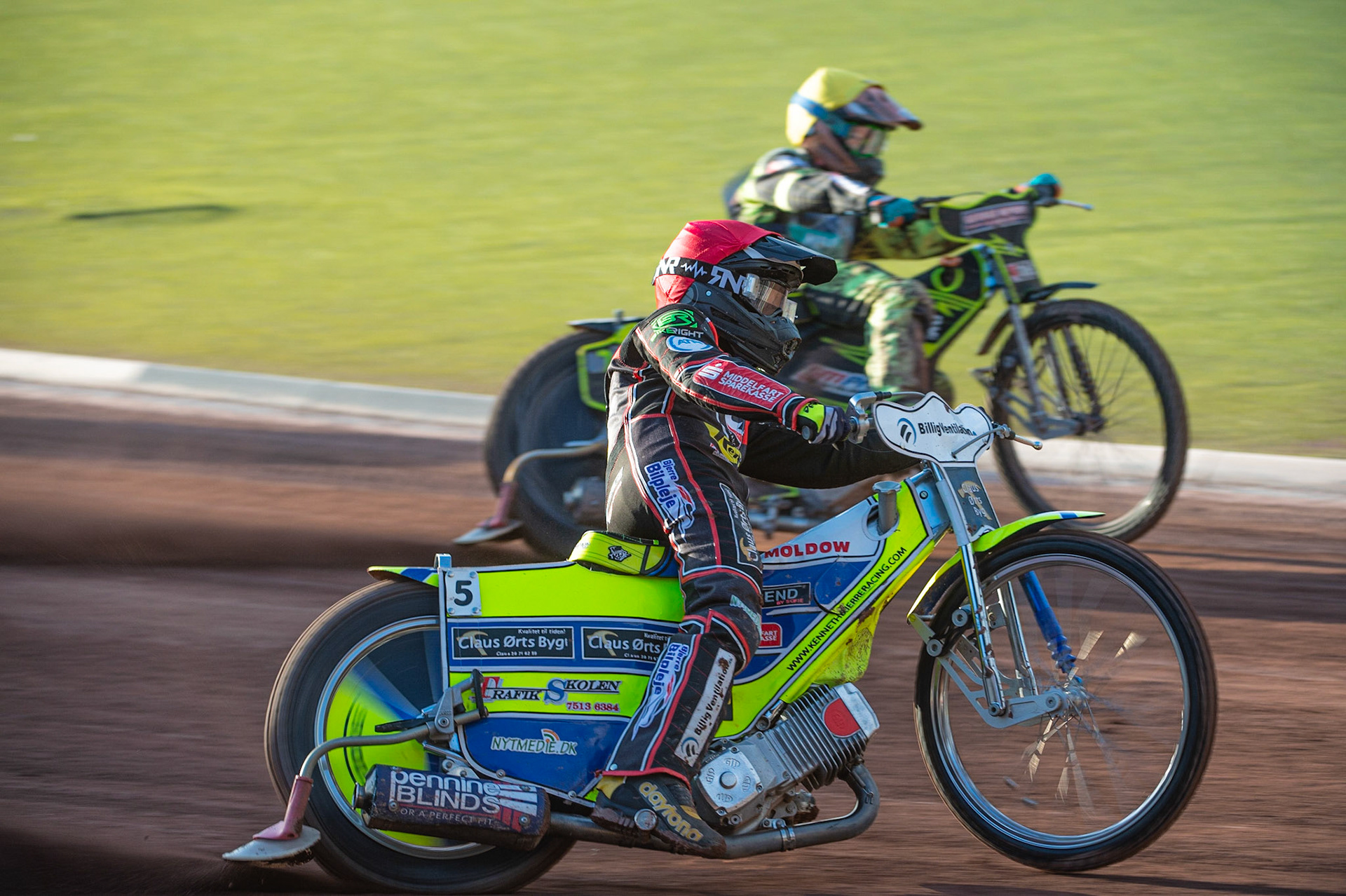 Photo by Ian Charles

Belle Vue Aces  Kenneth Bjerre  (Red) outside Jye Etheridge (Yellow)

Belle Vue Aces v Poole Pirates, British Speedway Premiership, Belle Vue National Speedway Stadium, Manchester, Monday 1  July  2019
