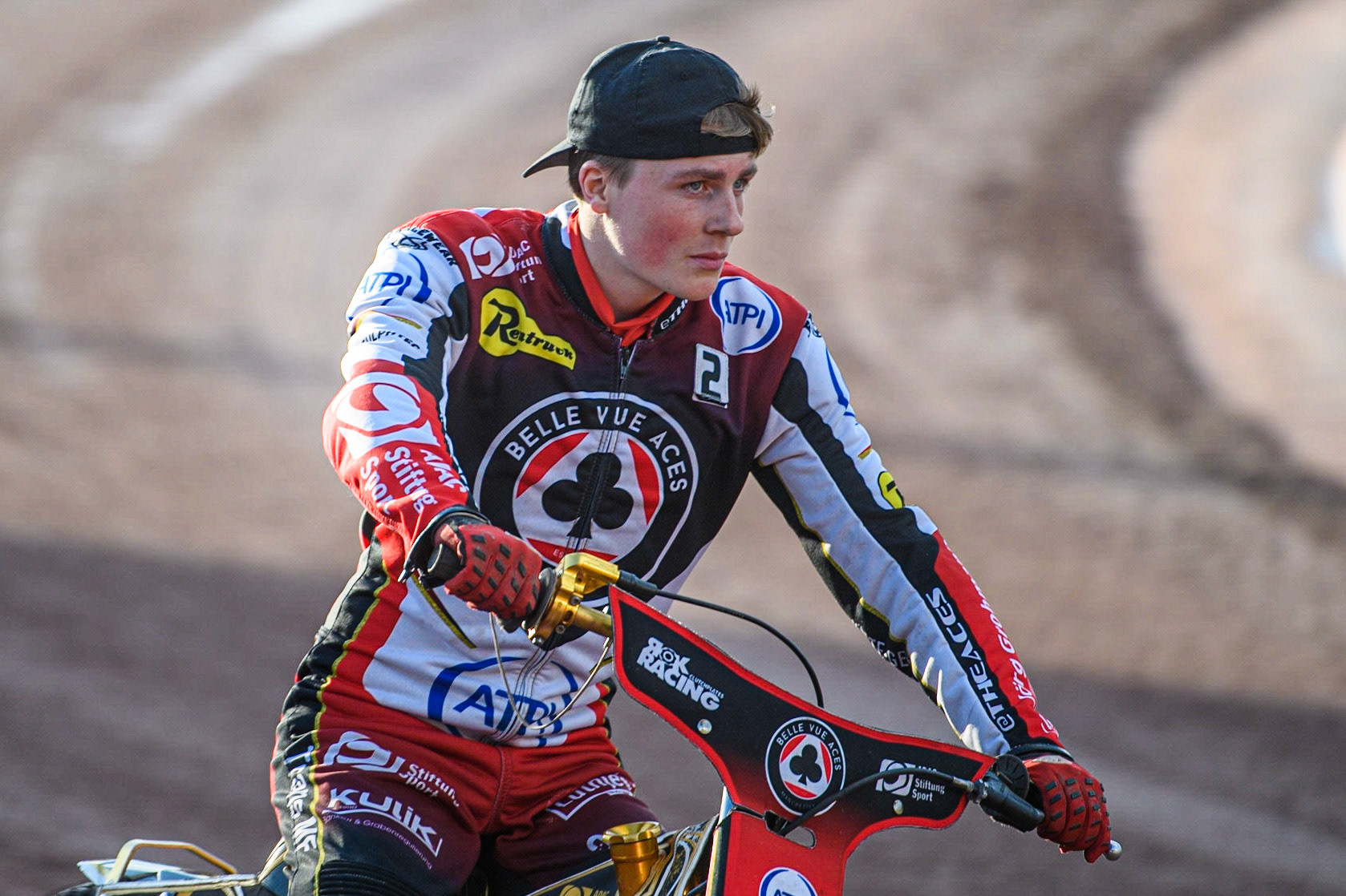 Norick Blodorn on the parade lap during the Sports Insure Premiership match between Belle Vue Aces and Ipswich Witches at the National Speedway Stadium, Manchester on Monday 17th July 2023. (Photo: Ian Charles | MI News)