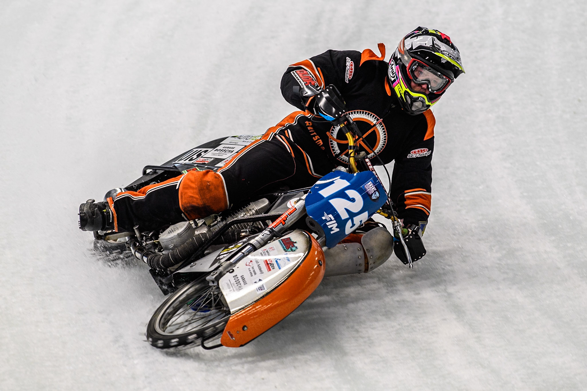 Sebastian Reitsma (125) of The Netherlands in action during practice for  the Ice Speedway Gladiators World Championship Finals 1 &amp; 2 at Max-Aicher-Arena, Inzell on Friday 14th March 2025. (Photo: Ian Charles | MI News)