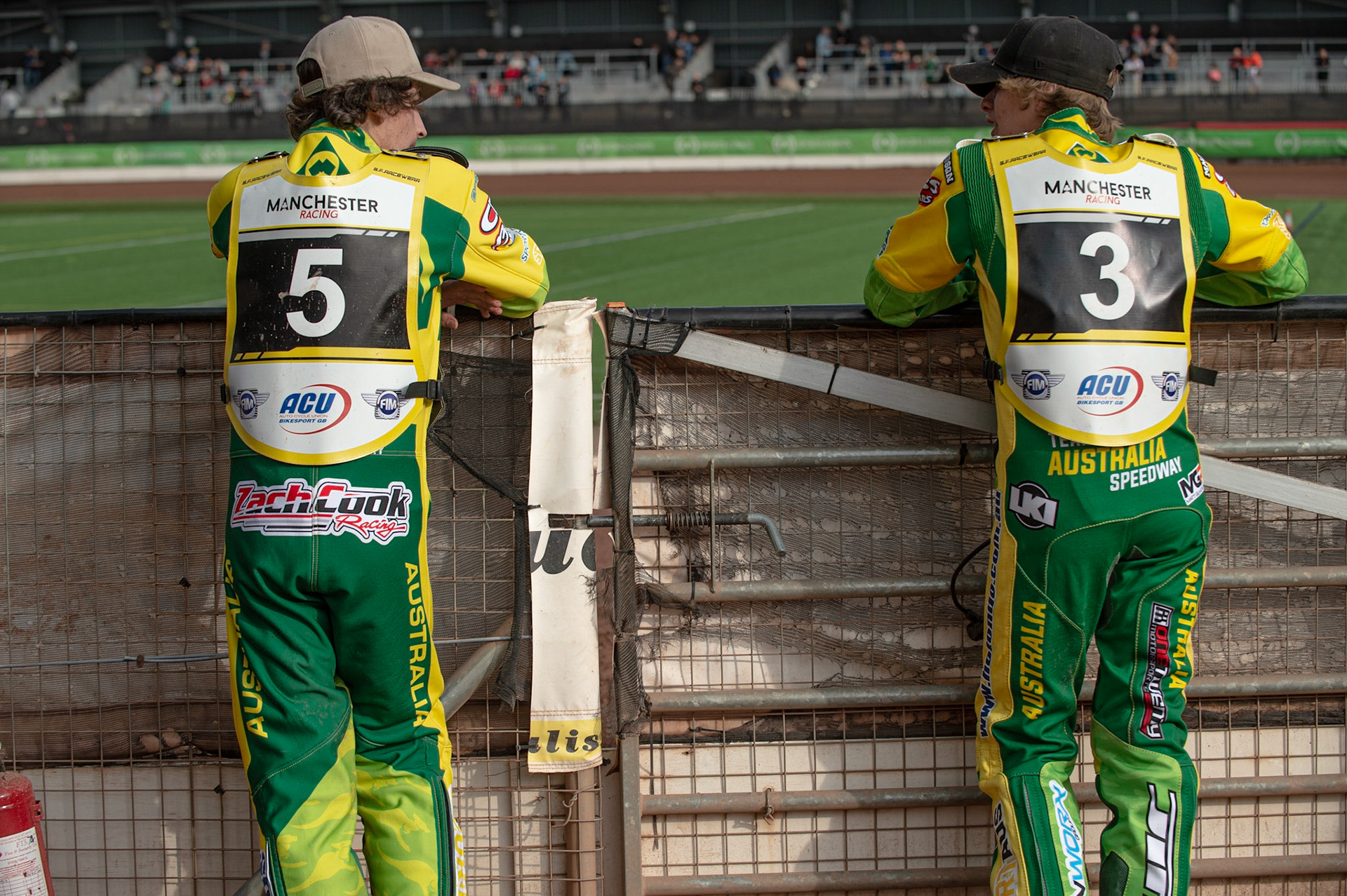 Photo: Ian Charles

Zach Cook (left) with Matthew Gilmore

FIM Team Speedway U-21 World Championship, National Speedway Stadium, Manchester Friday 12 July  2019