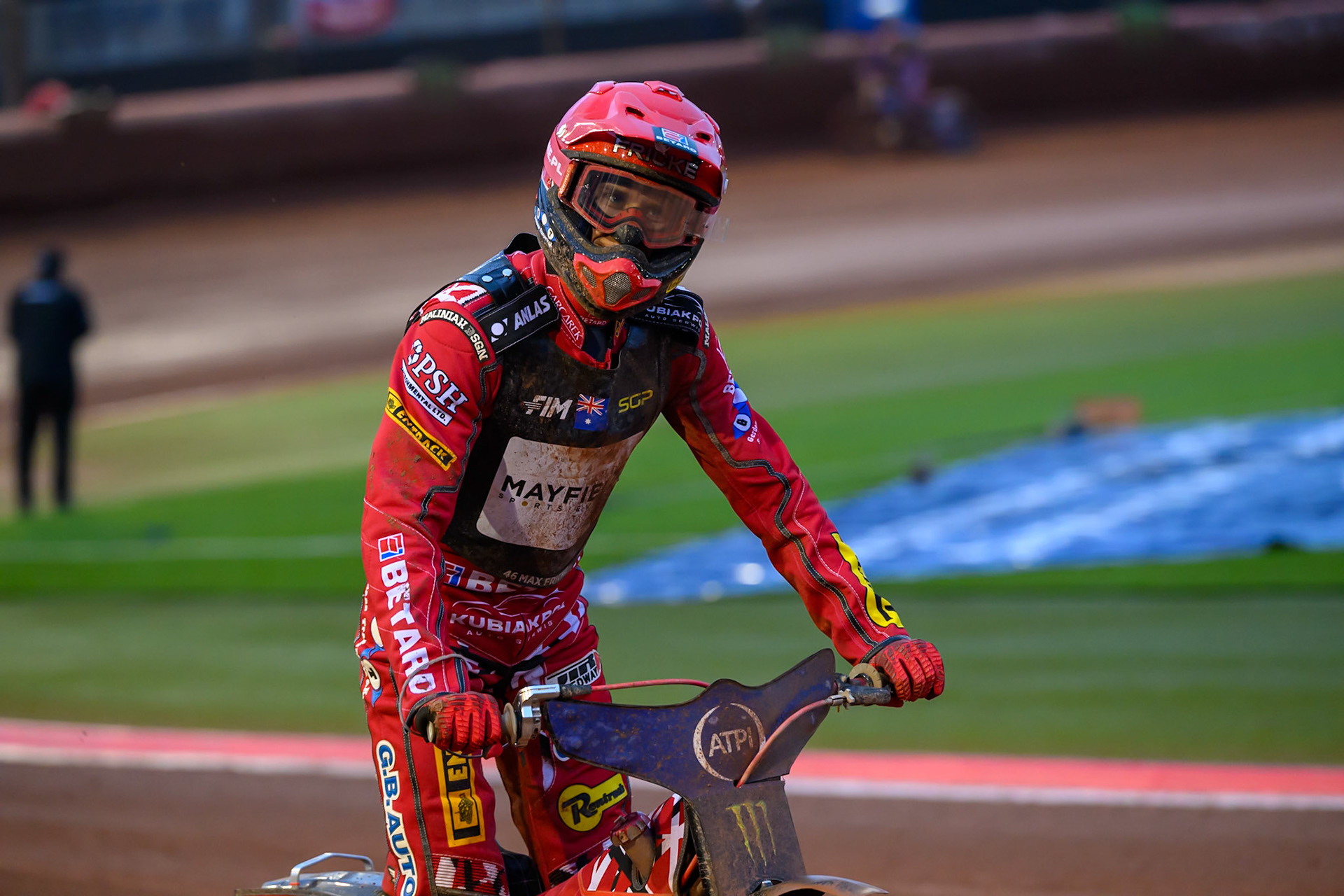 Max Fricke (46) of Australia after his final win during the ATPI  FIM Speedway GP of Manchester at the National Speedway Stadium, Manchester on Friday 5th June 2026. (Photo: Ian Charles | MI News)
