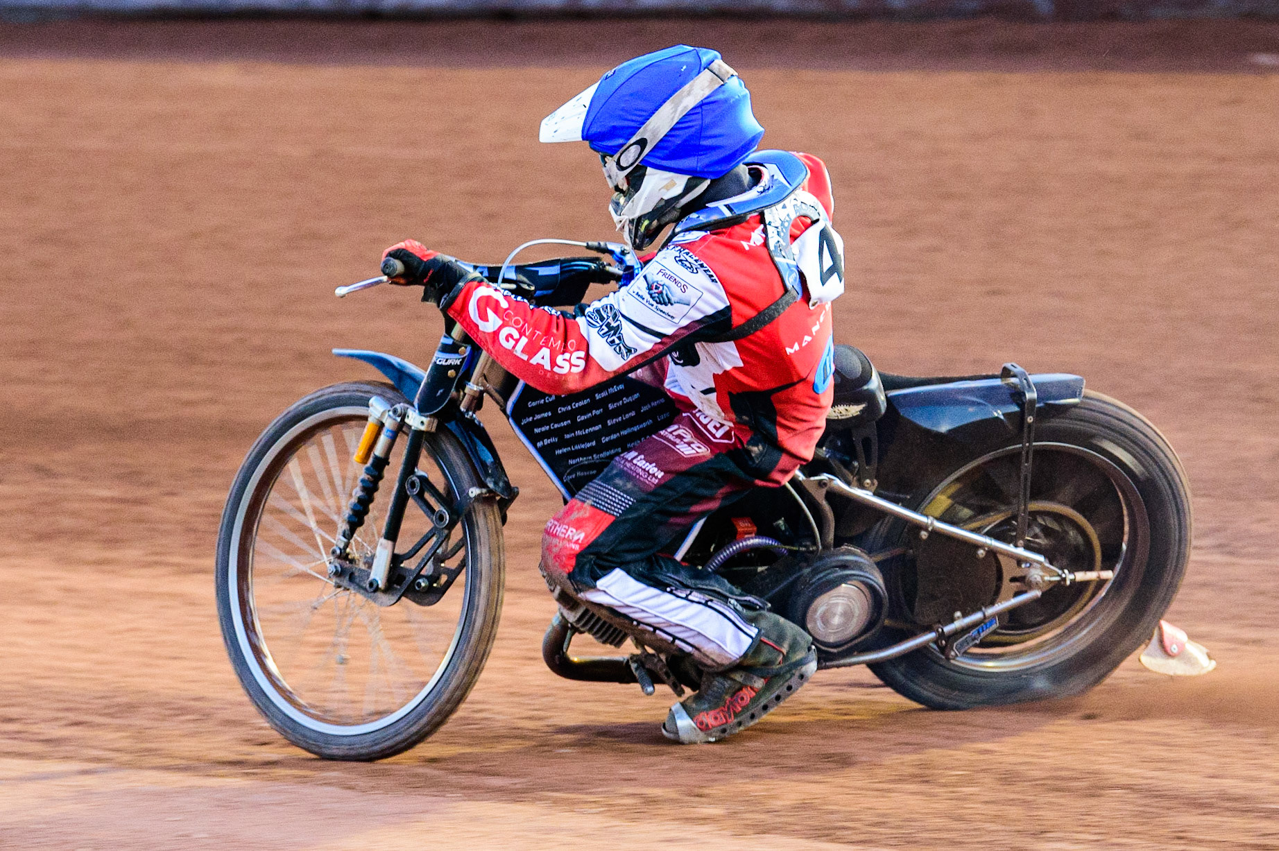 Sam McGurk  in action  for Belle Vue Cool Running Colts during the National Development League match between Belle Vue Aces and Leicester Lions at the National Speedway Stadium, Manchester on Friday 19th August 2022. (Credit: Ian Charles | MI News)