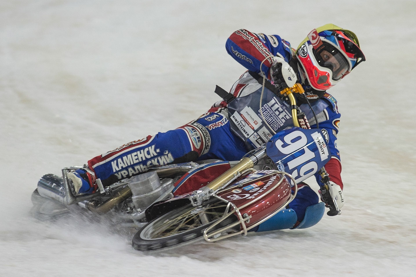 Photo: Ian Charles

Dmitri Khomitsevich (919) in action 

FIM Ice Speedway Gladiators World Championship, Event 5.1, Ice Rink Thialf, Heerenveen, Netherlands Saturday  30  March  2019